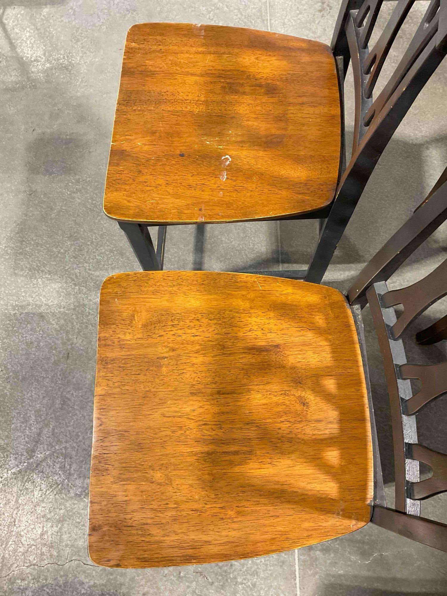 Pair of Modern Two-Toned Black & Cherry Wood Finish Dining Room Chairs. Fair Condition. - 4