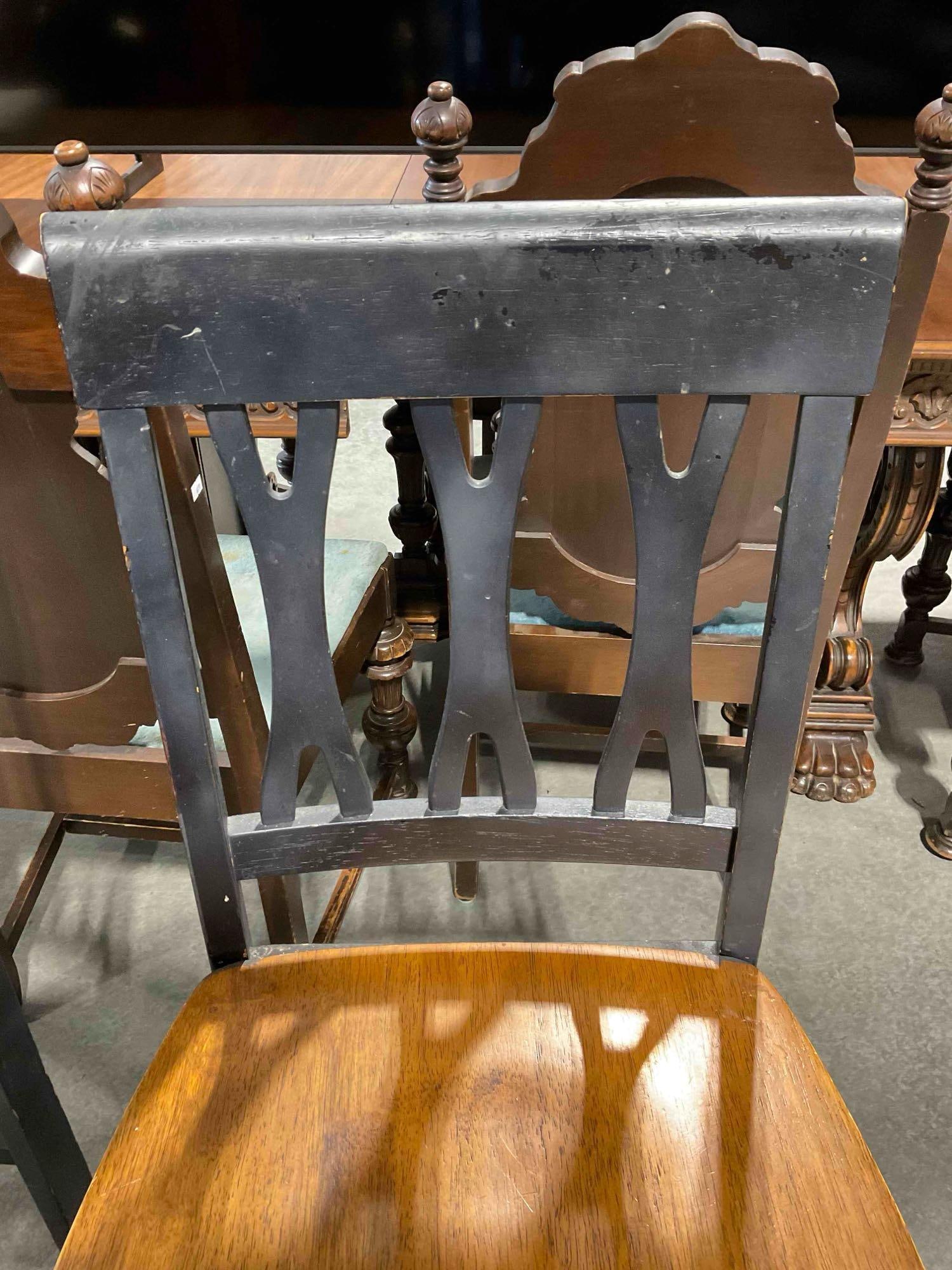Pair of Modern Two-Toned Black & Cherry Wood Finish Dining Room Chairs. Fair Condition. - 5