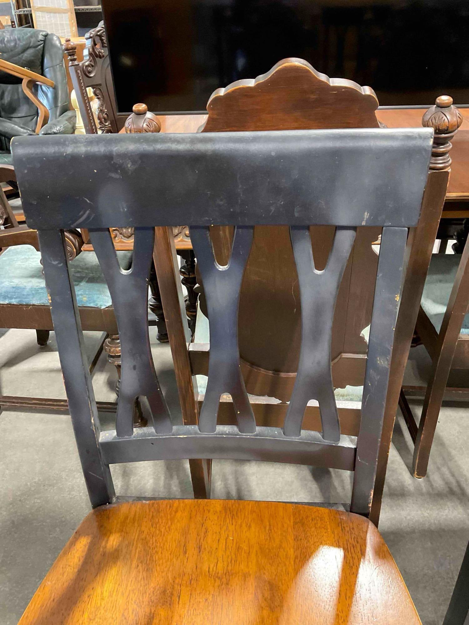 Pair of Modern Two-Toned Black & Cherry Wood Finish Dining Room Chairs. Fair Condition. - 6