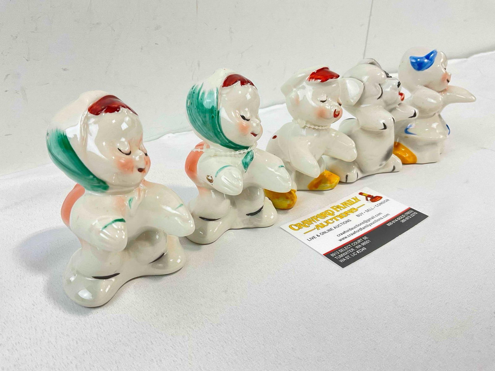 5 pcs Vintage Van Tellingen Ceramic Single Salt & Pepper Shakers, incl. 4x People & 1x Dog. - 2