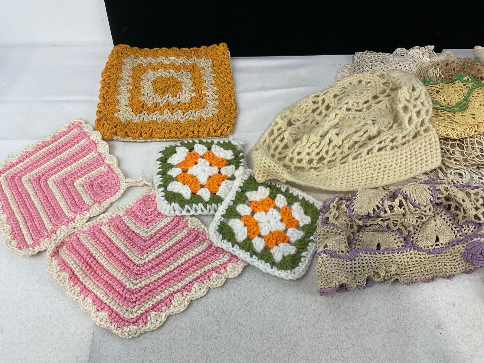 Variety of Handmade Pan Holders, Air Force Pillow Case, Black/White Ornate Embroidery & more - 3