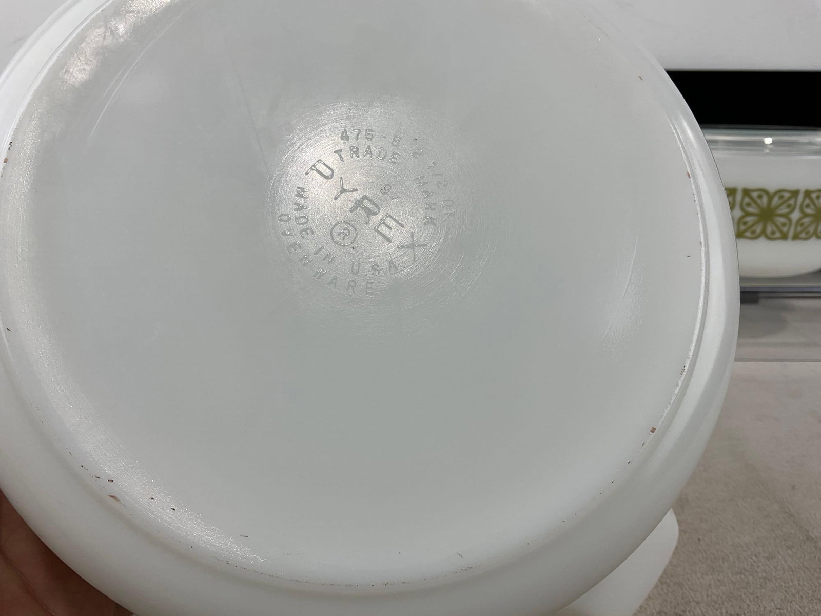 3 Cinderella style Pyrex Verde Green Square Flowers Milk Glass Bowls w/2 Clear Glass Lids - 3