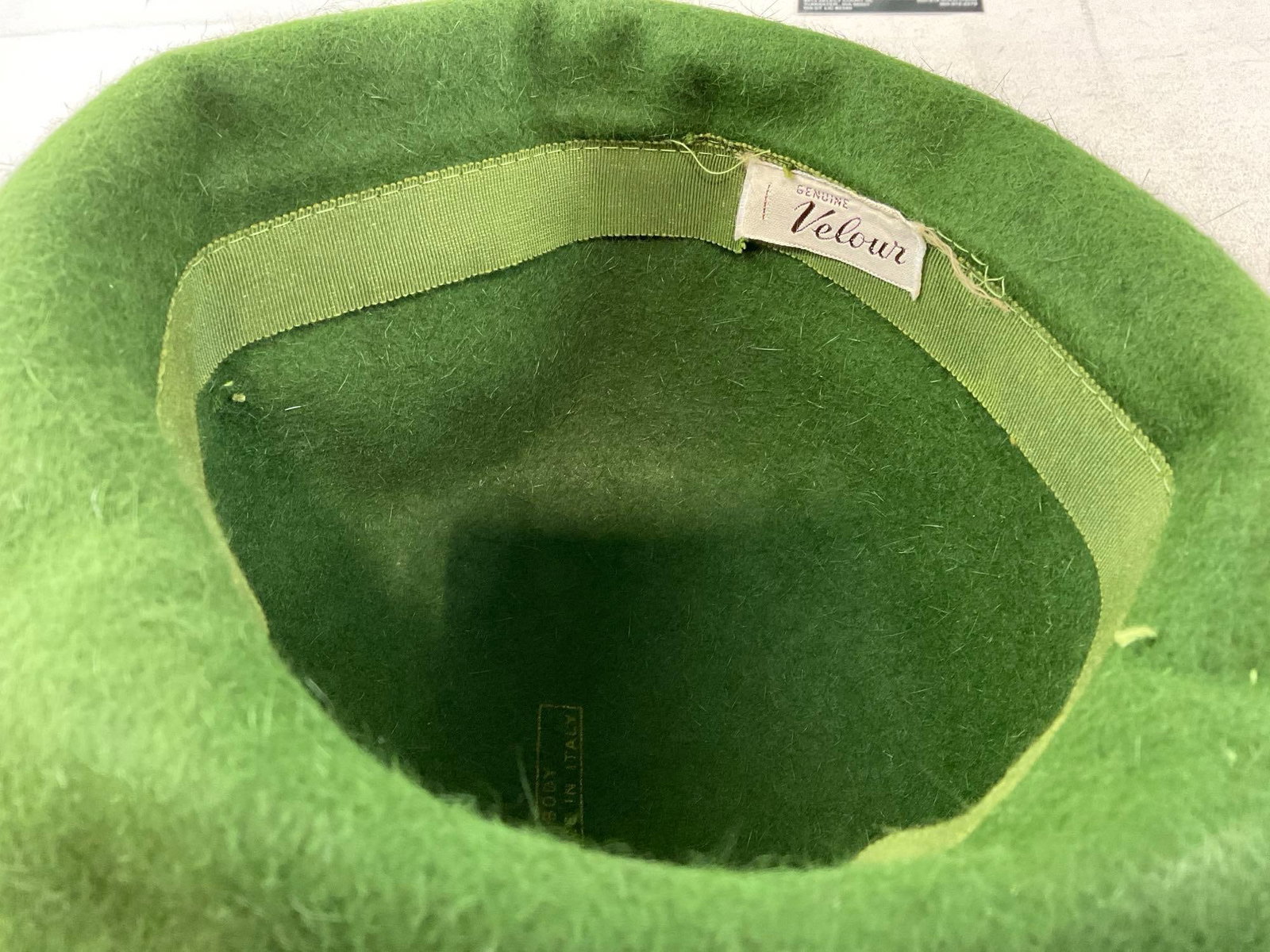 US Army Enlisted Mans Service Cap, Vintage Green Velour Cloche & Purple/Black Cap - 7