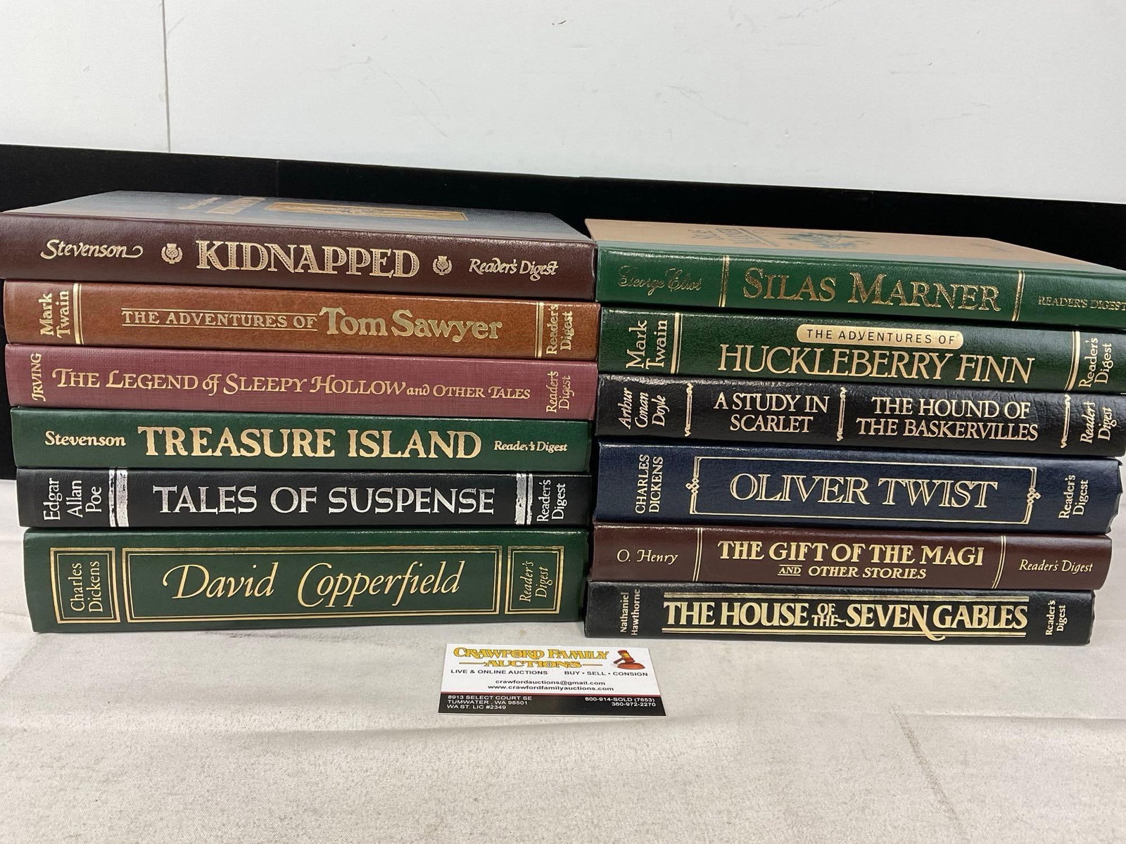Set of 12 Classic Novels, Twain, Poe, Irving, Dickens, Eliot, Doyle, Henry, Hawthorne & Stevenson: The Adventures of Tom Sawyer & The Adventures of Huckleberry Finn by Mark Twain, Tales of Suspence by Edgar Allan Poe, David Copperfield & Oliver Twist by Charles Dickens, Silas Marner