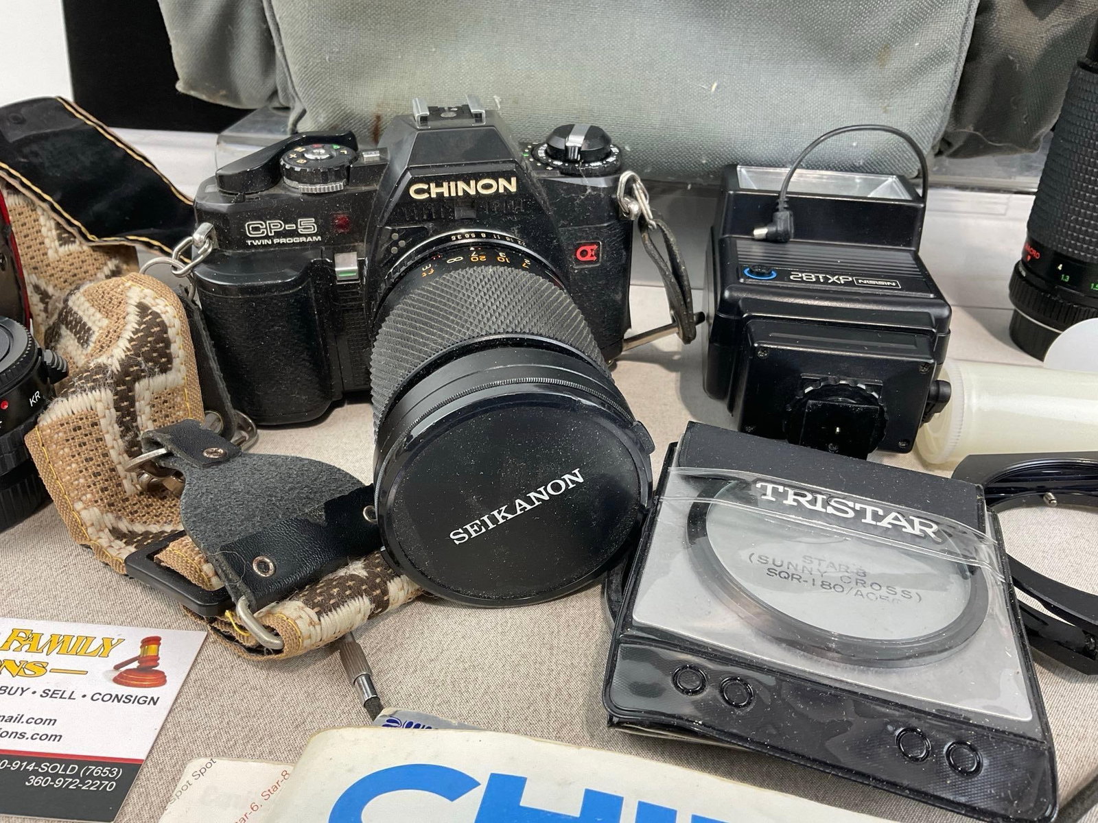 Chinon CP-5 SLR Camera & Kodak Extralite Thin Profile Camera, Case, Lenses, & accessories - 3