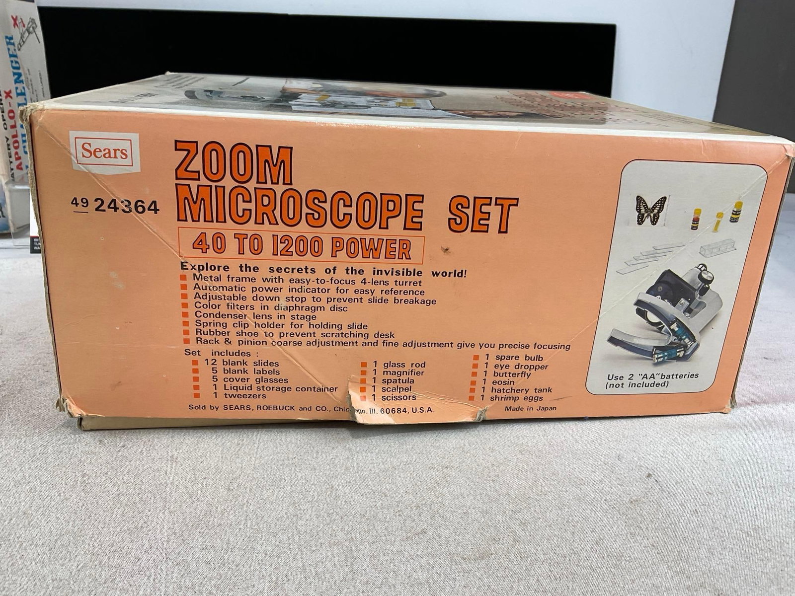 Sears Zoom Microscope Set, 40-1200 Power, & Apollo Moon Challenger Model w/boxes - 2