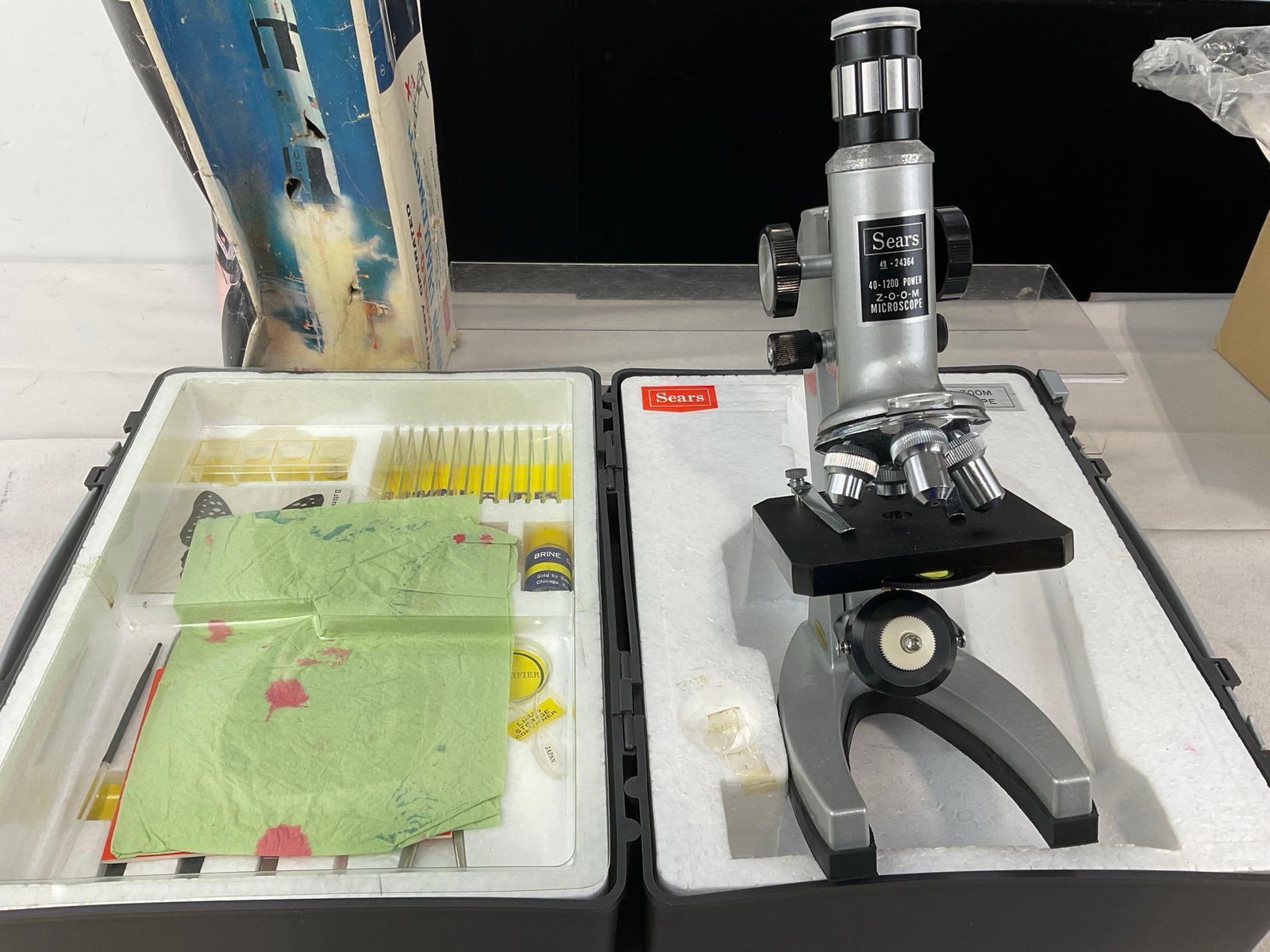 Sears Zoom Microscope Set, 40-1200 Power, & Apollo Moon Challenger Model w/boxes - 3