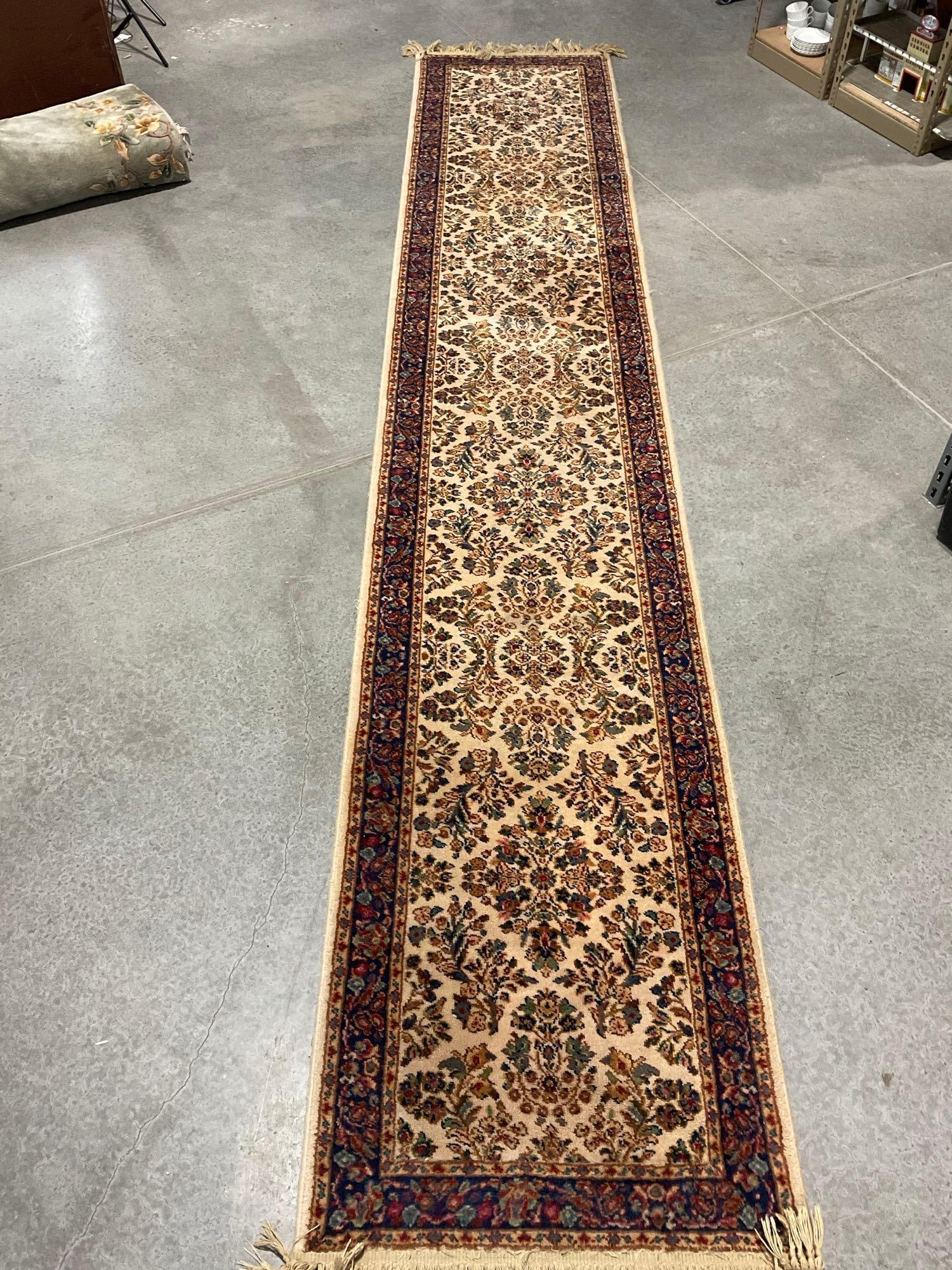 Long Persian Rug Runner Area Rug, 170x31 in-14+ feet long, Dark Brown/Red/Cobalt & more colors: Appears to be in good shape. The piece measures approx 12h x 12w x 34d inches when rolled up. See pics. E-6560