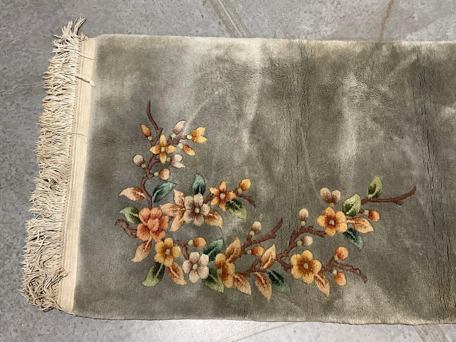 Long Runner Sage Green High-Pile Rug, 28x128 inches, 10+ feet long, Yellow Floral Branch Motif - 3