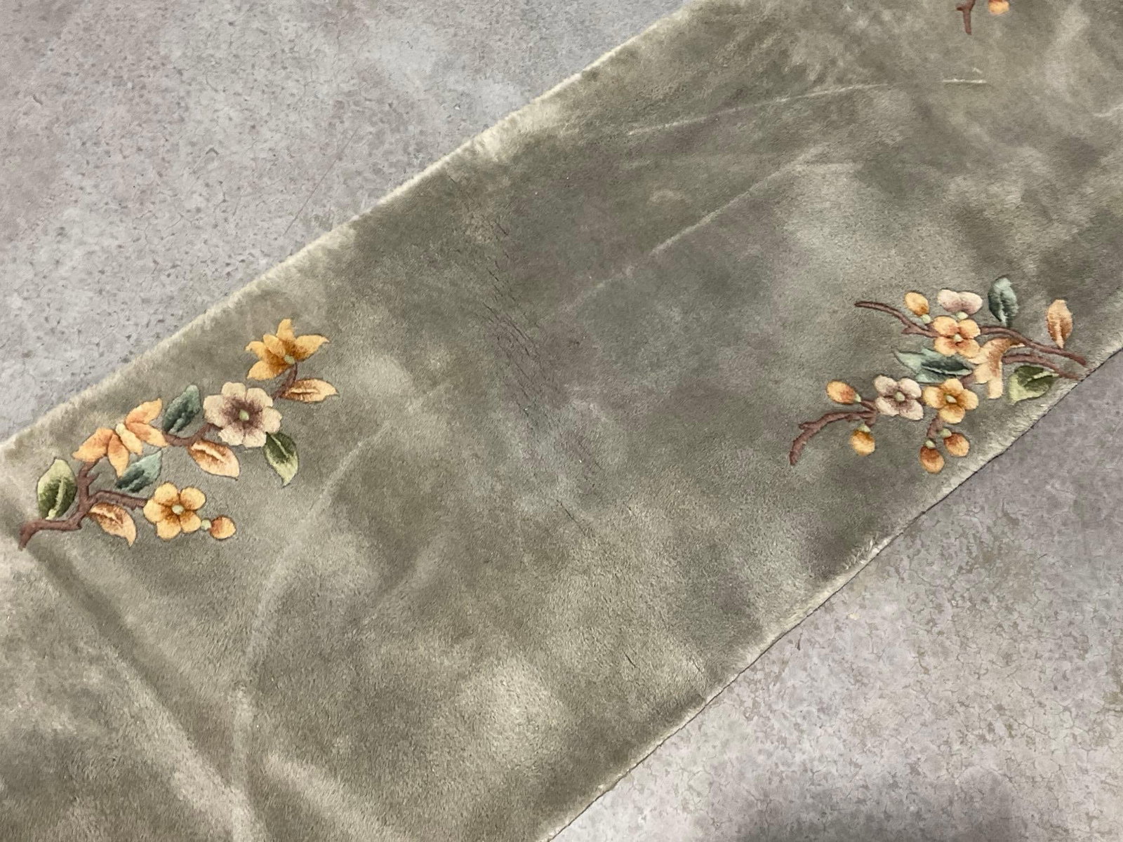 Long Runner Sage Green High-Pile Rug, 28x128 inches, 10+ feet long, Yellow Floral Branch Motif - 4