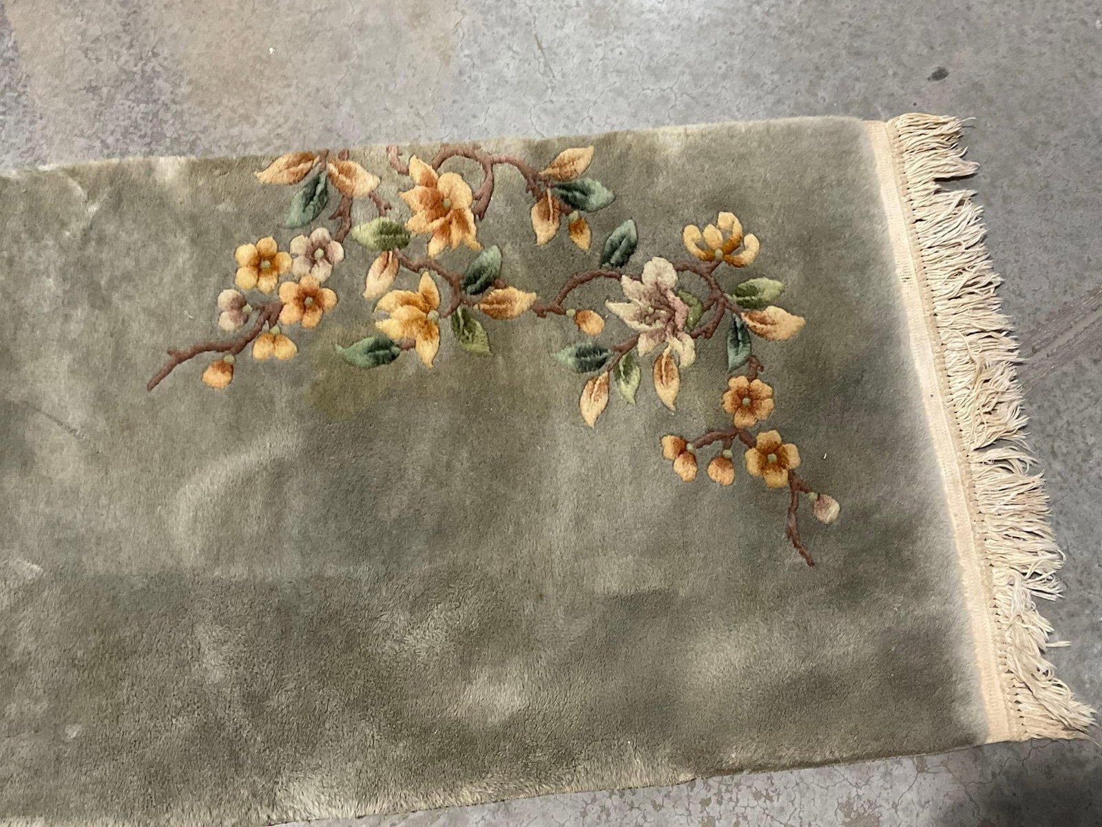 Long Runner Sage Green High-Pile Rug, 28x128 inches, 10+ feet long, Yellow Floral Branch Motif - 5