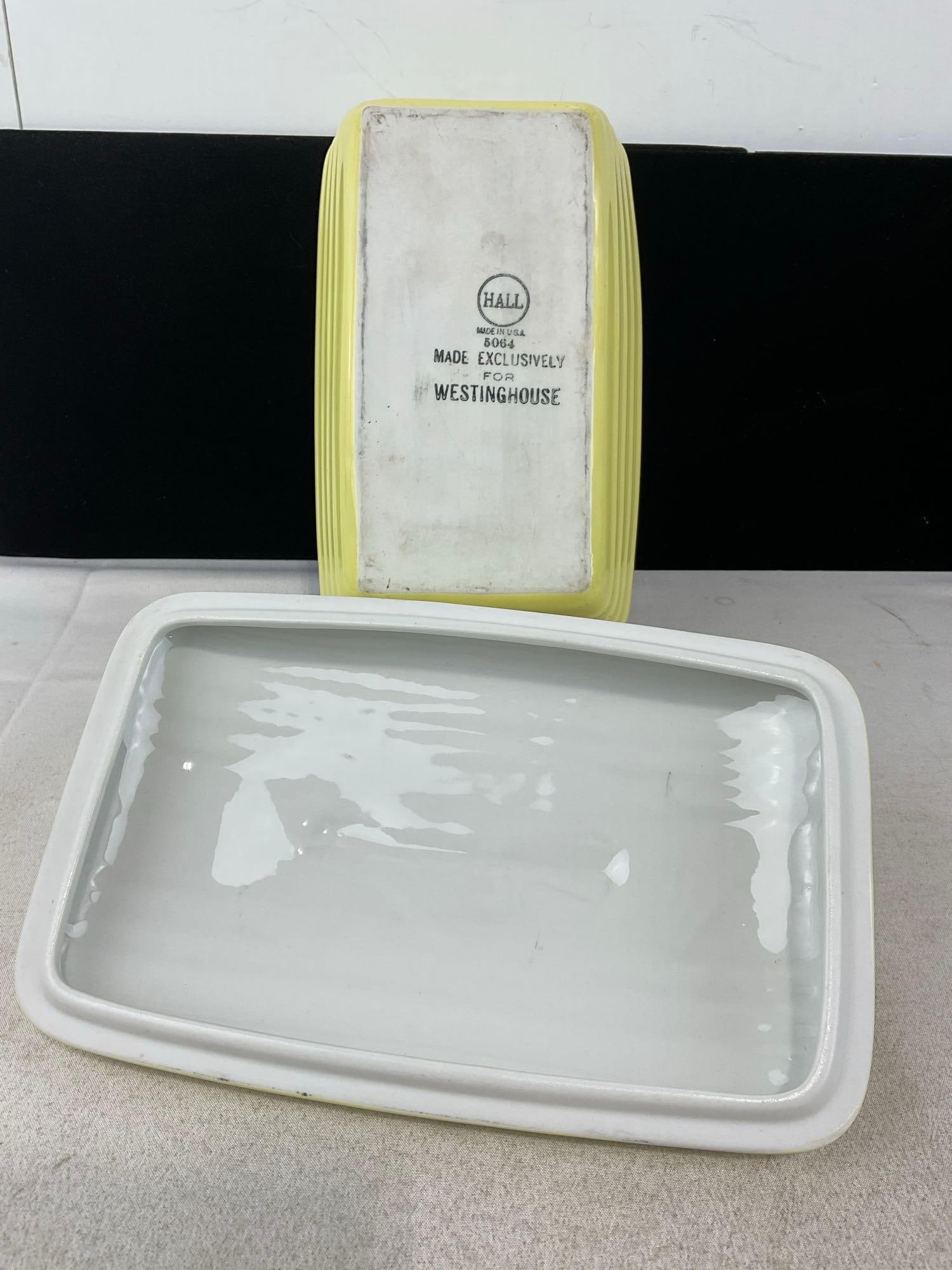3 Hall Refrigerator Dishes for Westinghouse, Yellow w/Lids, 8.5 & 2x 7 inch long - 10