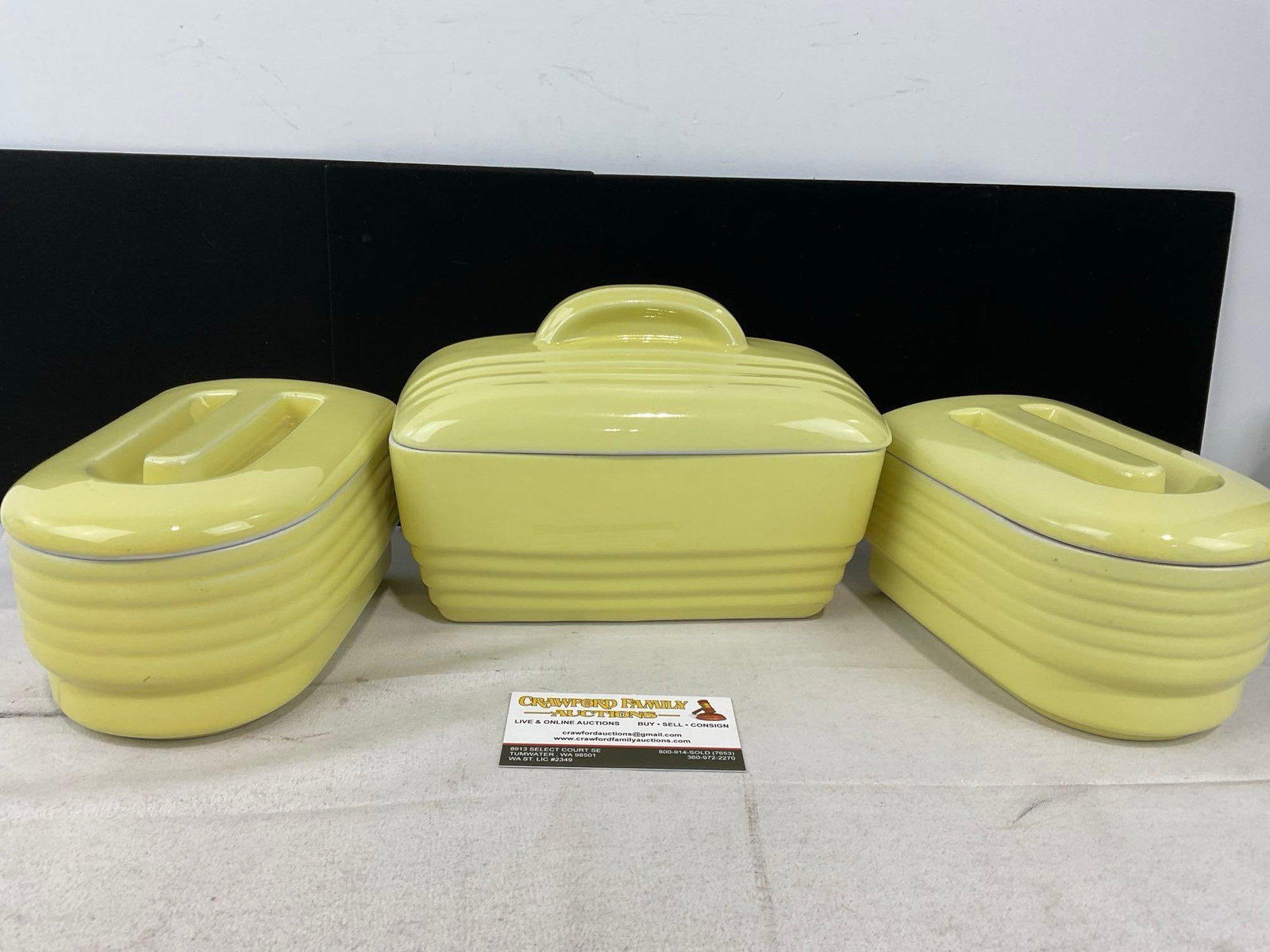 3 Hall Refrigerator Dishes for Westinghouse, Yellow w/Lids, 8.5 & 2x 7 inch long: Appears to be in good shape, a couple imperfections, 1 chip on the underside of a lid. The piece measures approx 7h x 14w x 10d inches. See pics. E-6560