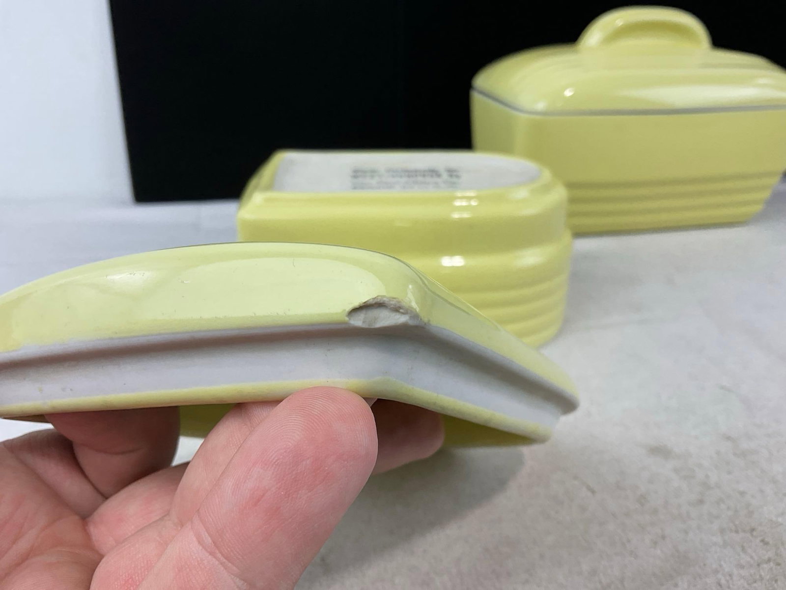 3 Hall Refrigerator Dishes for Westinghouse, Yellow w/Lids, 8.5 & 2x 7 inch long - 8
