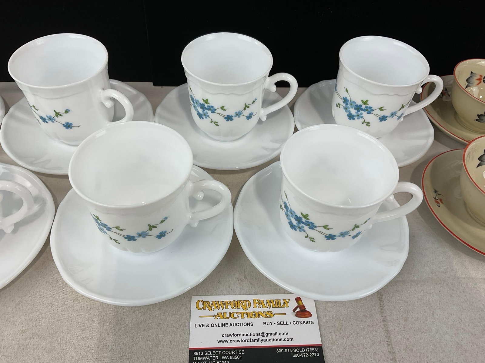 1970s Arcopel France Veronica Pattern Cups & Saucers, Milk Glass, Finnish China, 4 Cups & saucers - 3