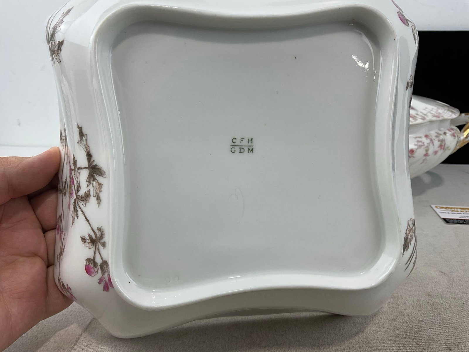 Haviland Limoges Schleiger 265 pattern Soup Tureen w/Lid, & #1311-3 Square 8 inch Open Veg Bowl - 5