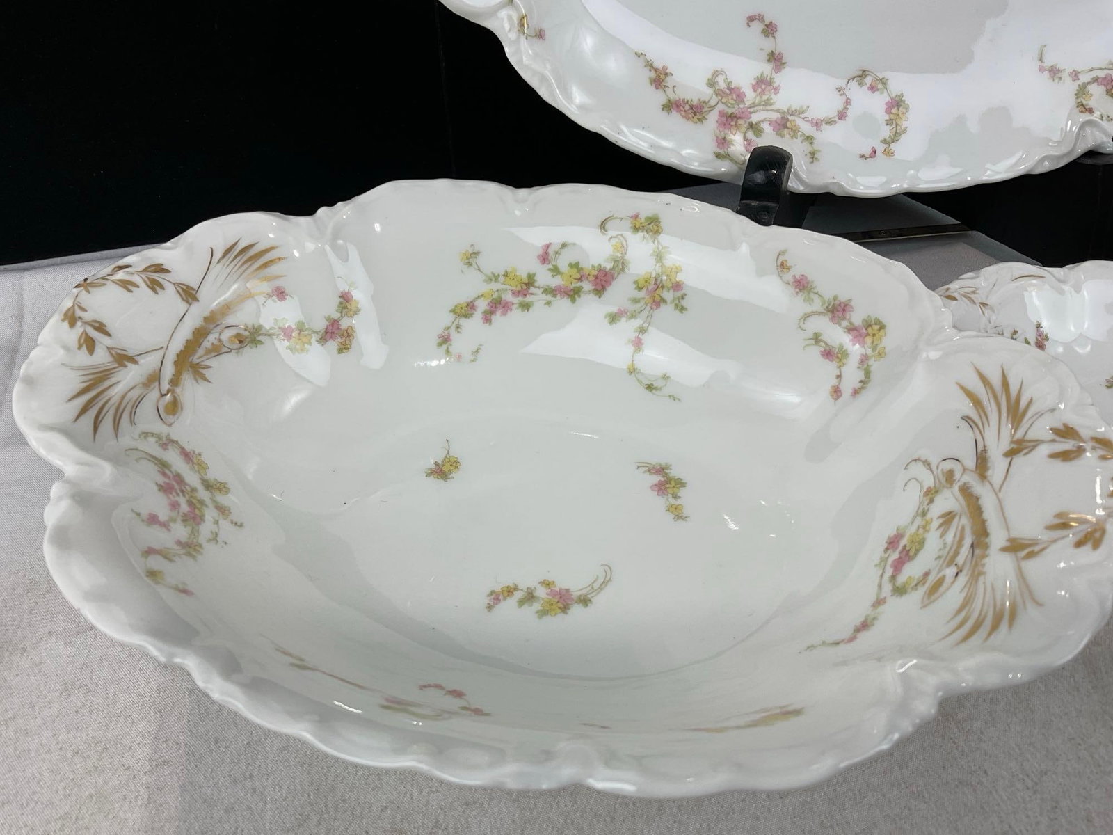 Haviland Limoges Norma Pattern Oval Platter, Relish Tray & Open Vegetable Bowl, Handled Butter Dish - 2