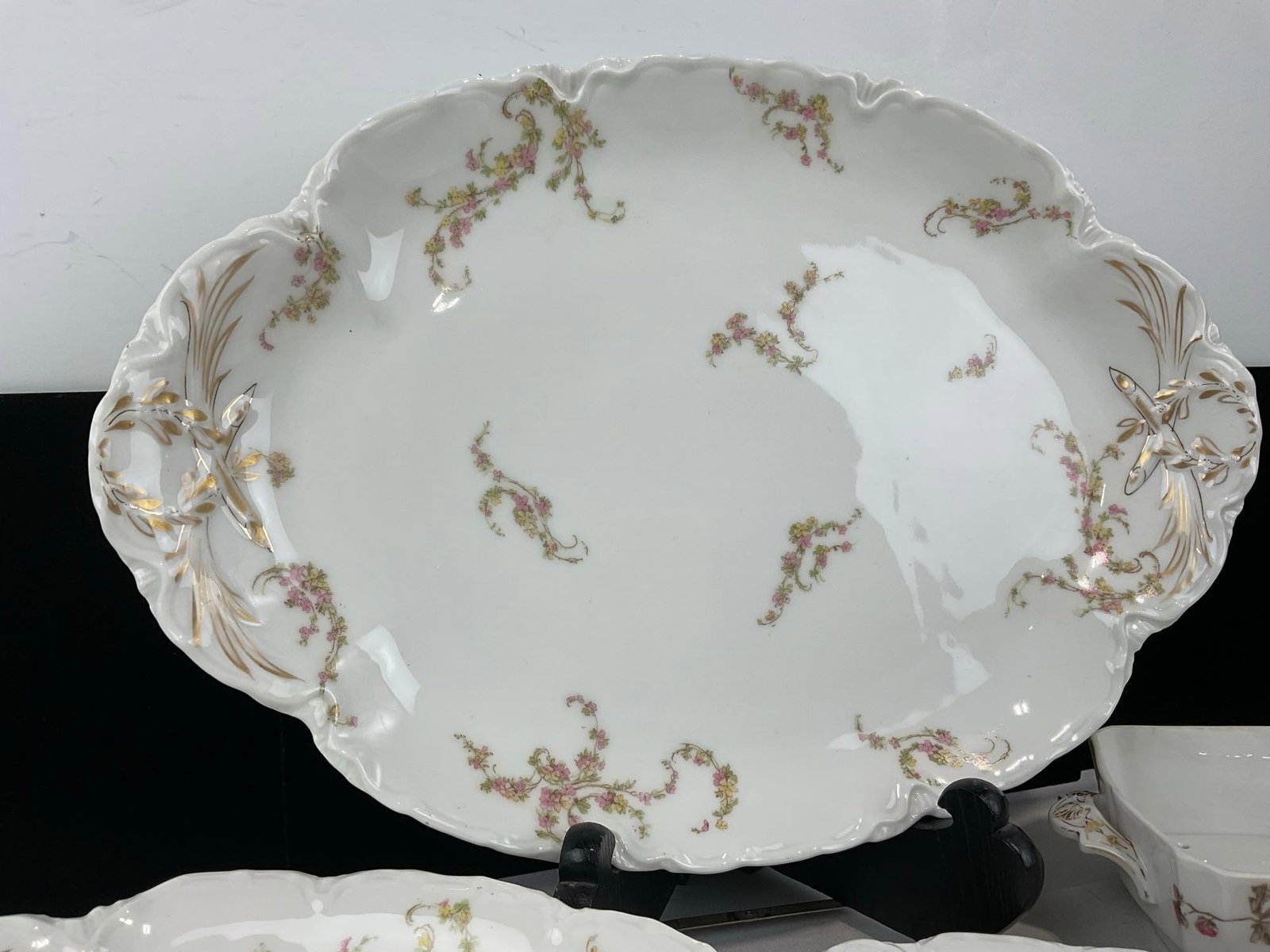 Haviland Limoges Norma Pattern Oval Platter, Relish Tray & Open Vegetable Bowl, Handled Butter Dish - 3