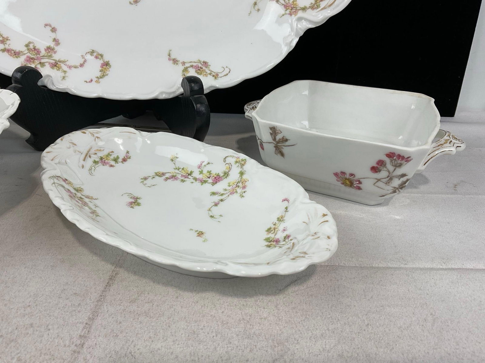 Haviland Limoges Norma Pattern Oval Platter, Relish Tray & Open Vegetable Bowl, Handled Butter Dish - 4