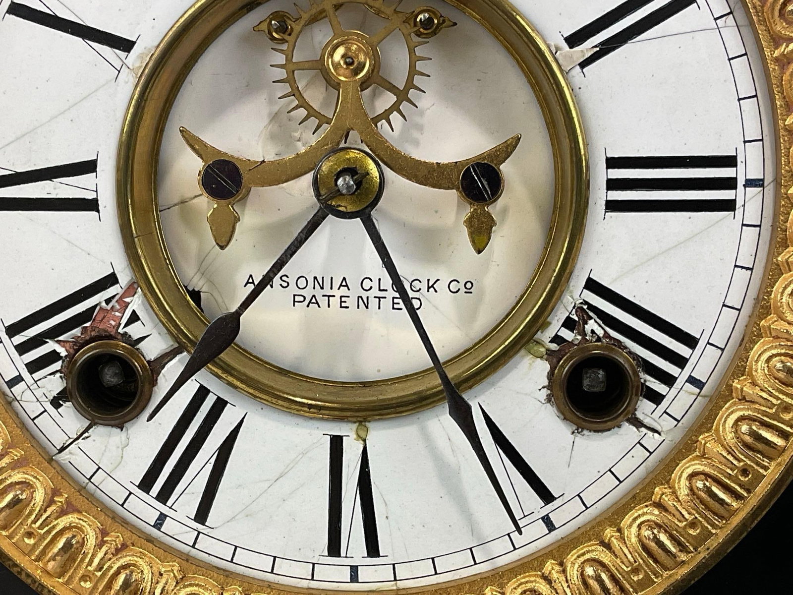 Antique Steel Case Ansonia Mantel Clock, Time Strike Chime, 12x13x7 in, Dark Black w/Gilt details - 3