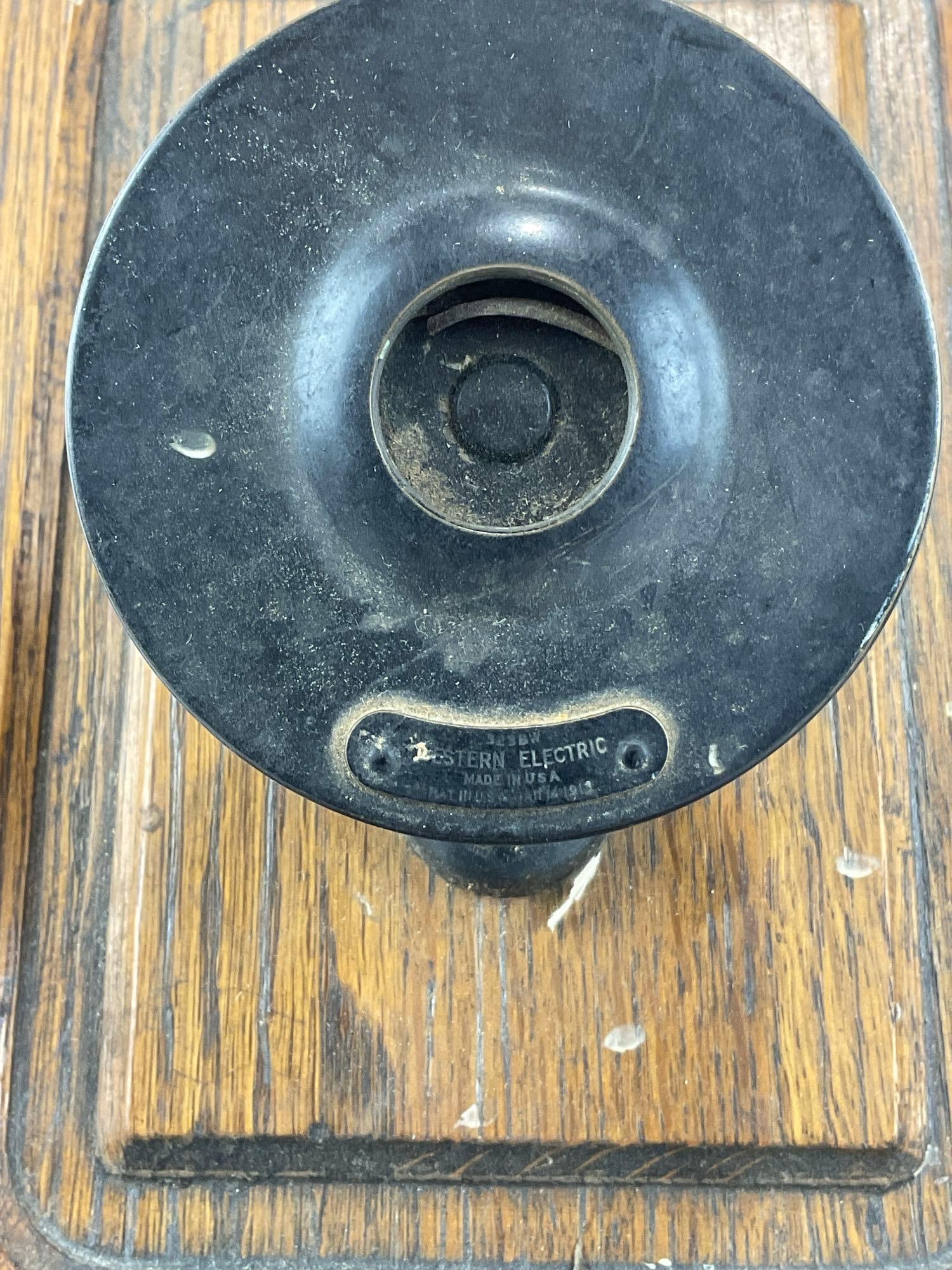 Antique Early 1900s Antique Wooden Wall Mounted Crank Telephone, Mouth cone missing - 2