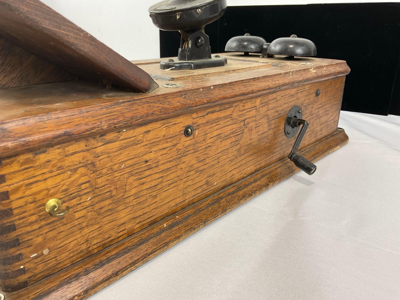 Antique Early 1900s Antique Wooden Wall Mounted Crank Telephone, Mouth cone missing - 5