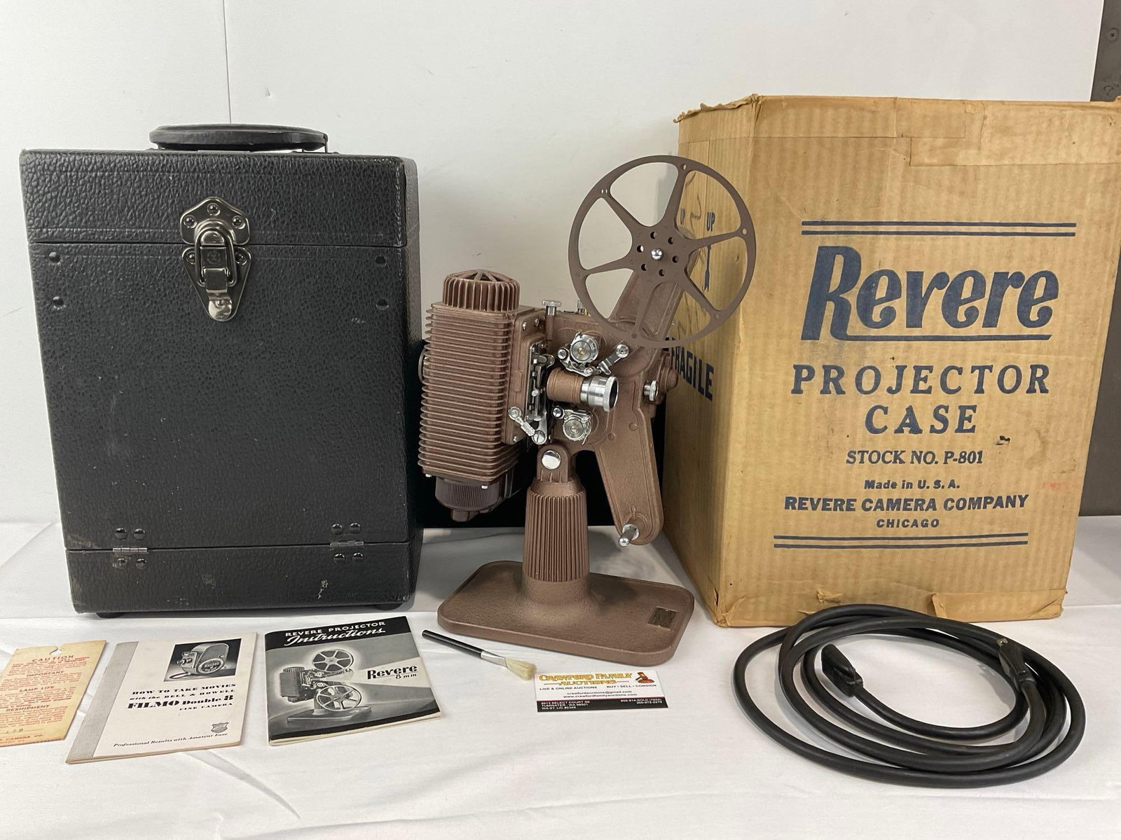 Revere 8mm Projector Model 80 w/Case, original box for the case: Appears to be in good shape, looks lightly used, some wear on the case itself. The piece measures approx 14h x 9w x 8d inches. See pics. E-6610