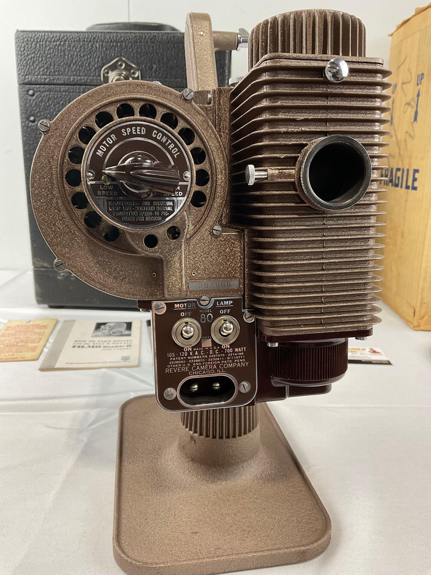 Revere 8mm Projector Model 80 w/Case, original box for the case - 5