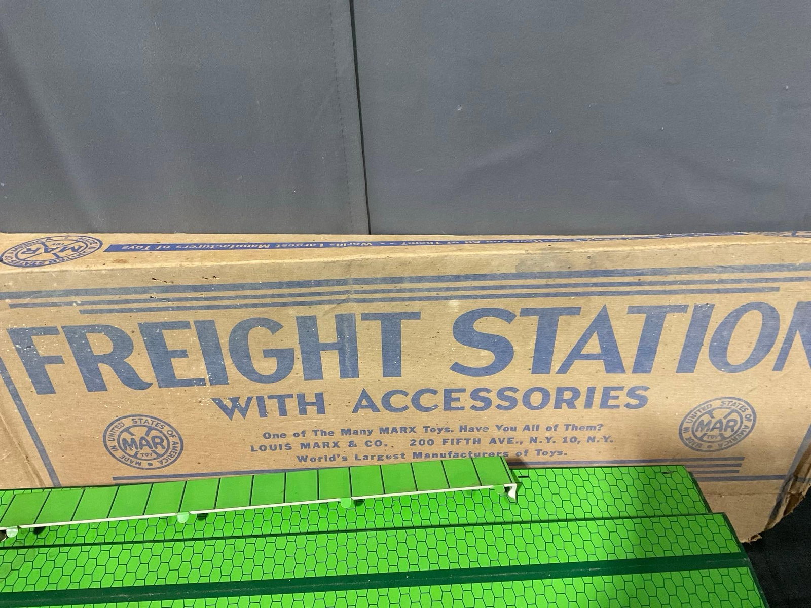 Marx Freight Station Tin Train Model w/original cardboard box, 5h x 31w x 13d inches - 4