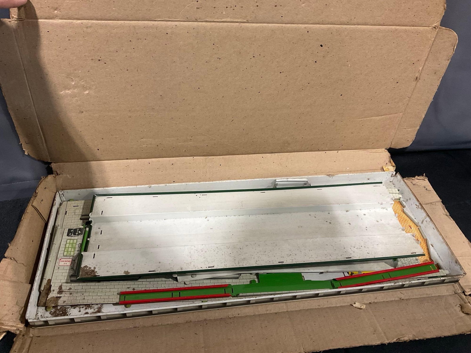 Marx Freight Station Tin Train Model w/original cardboard box, 5h x 31w x 13d inches - 7