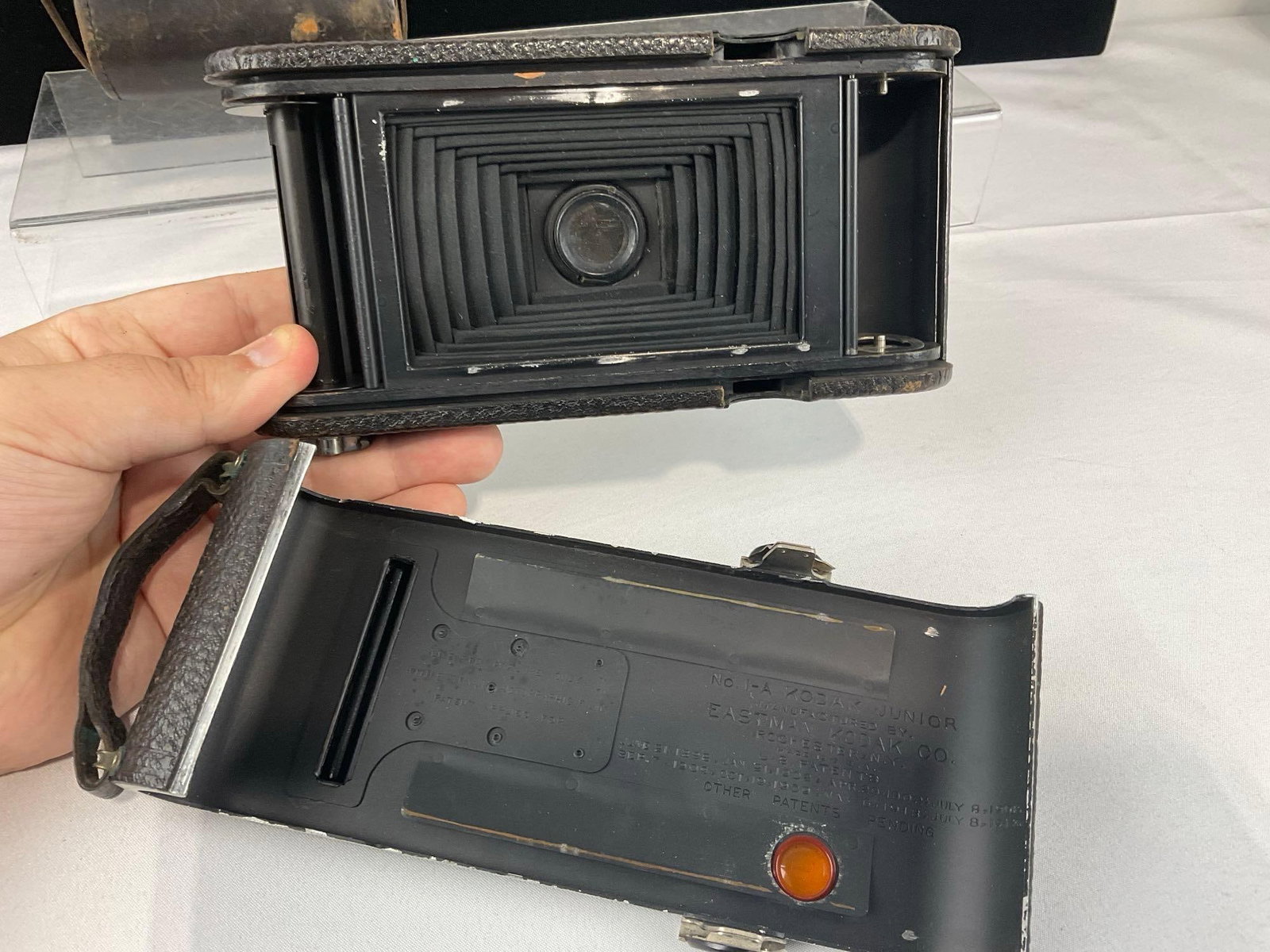 Early 20th Century Camera by Eastman Kodak Co. No.1-A Kodak Jr, 10x6x4 inches, w/leather case - 6