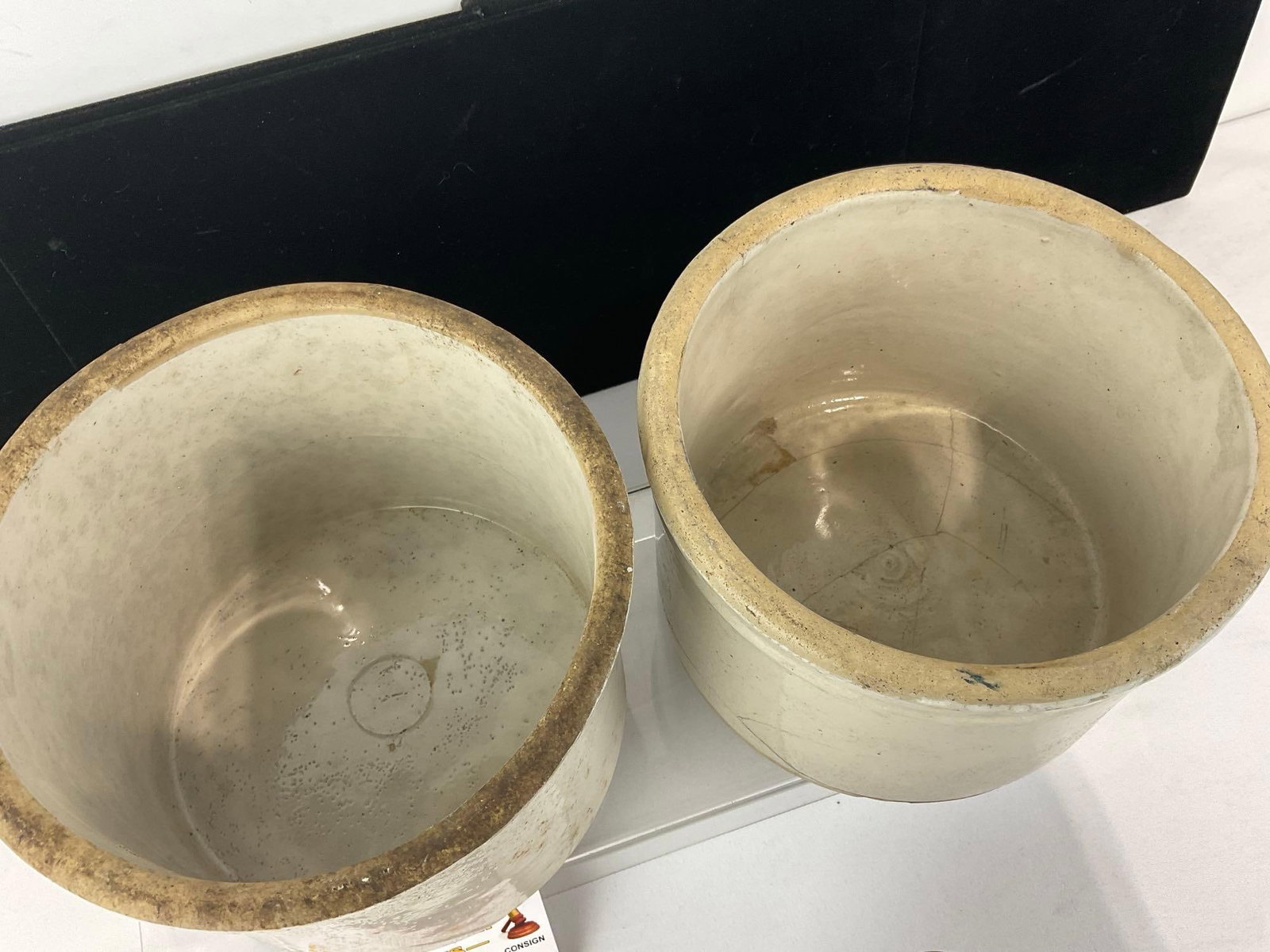 3 Stoneware White Glazed Crocks, 2 8 inch, 1 smaller 6 inch - 4