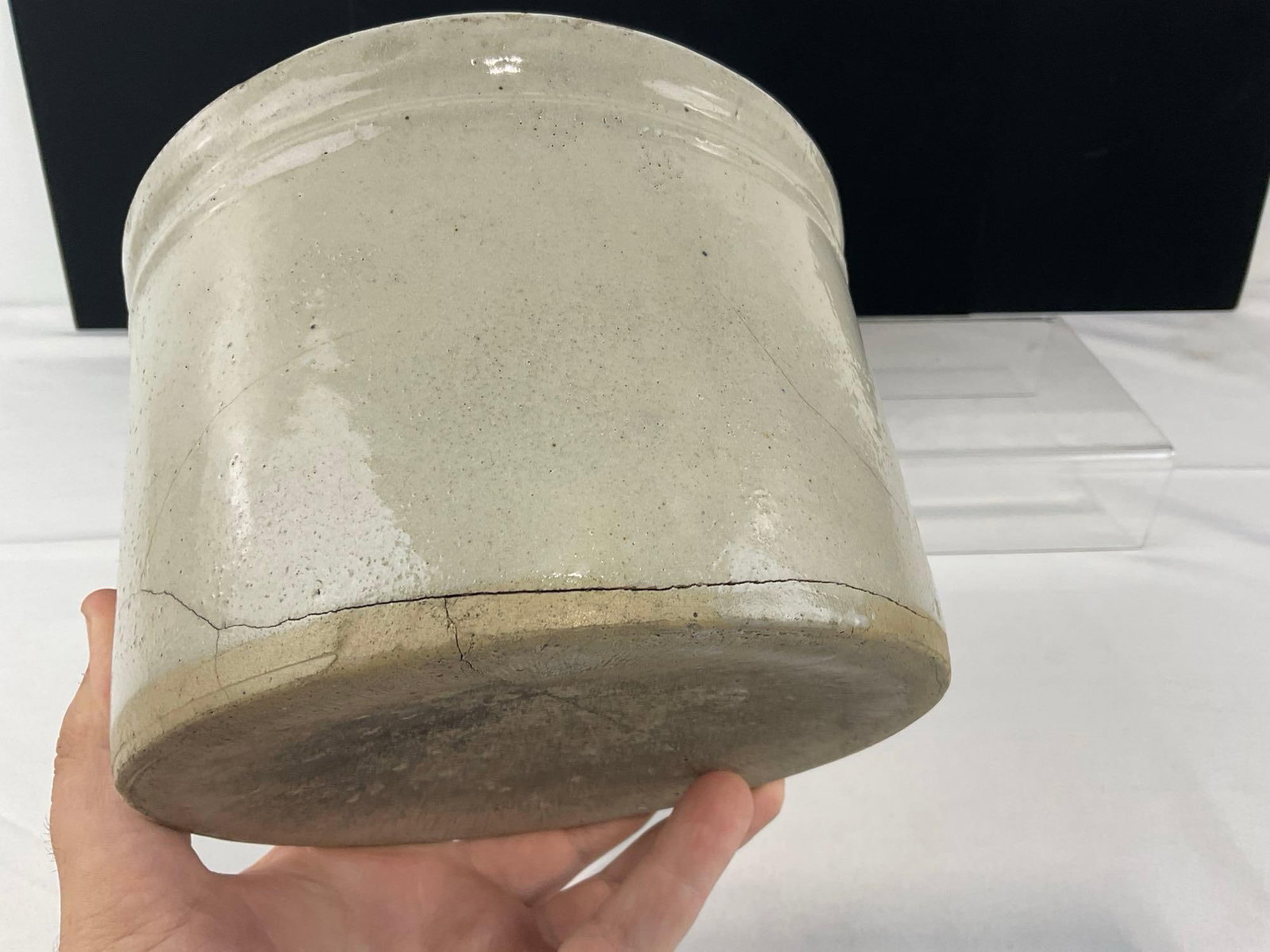 3 Stoneware White Glazed Crocks, 2 8 inch, 1 smaller 6 inch - 6