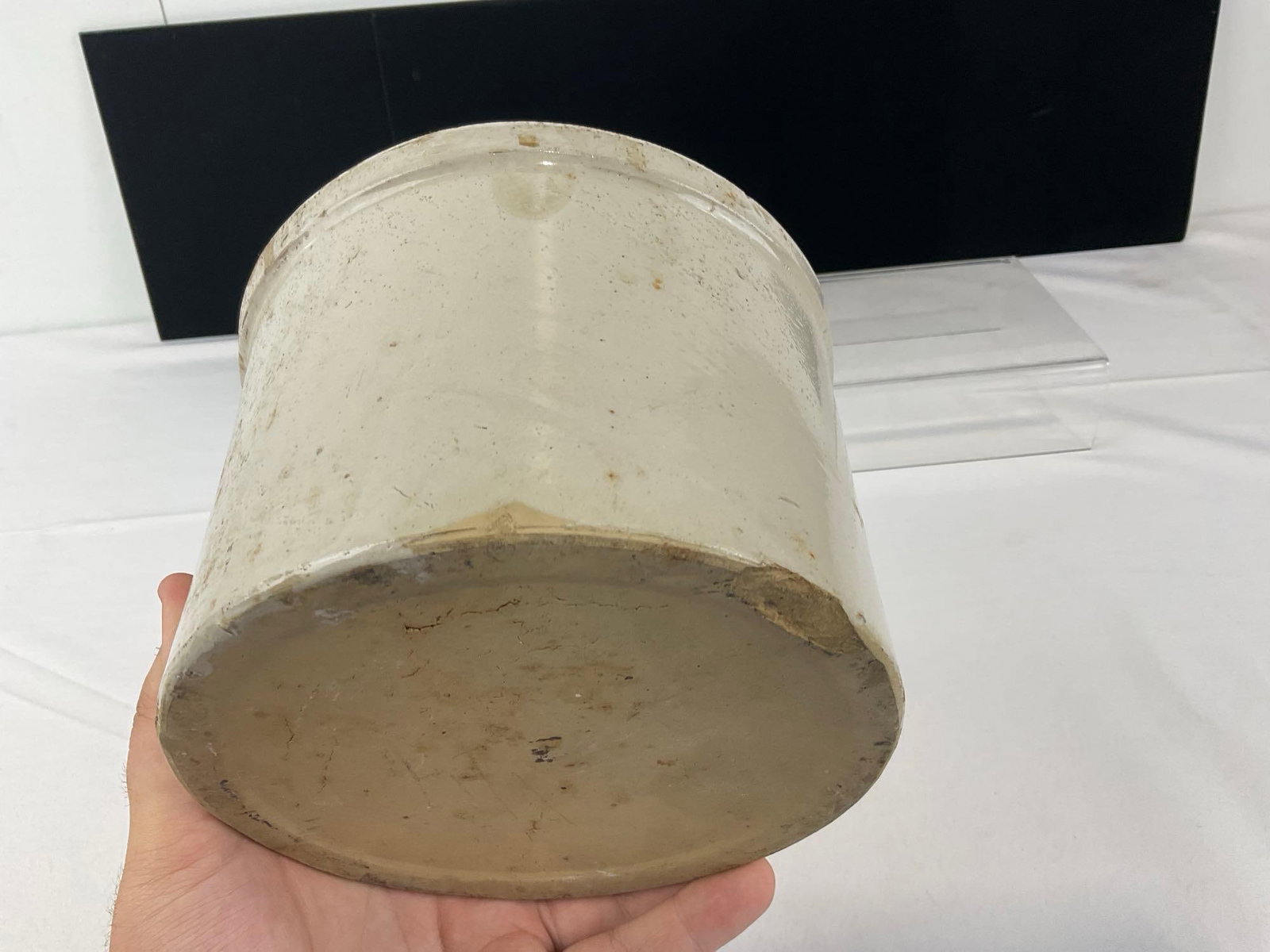 3 Stoneware White Glazed Crocks, 2 8 inch, 1 smaller 6 inch - 9