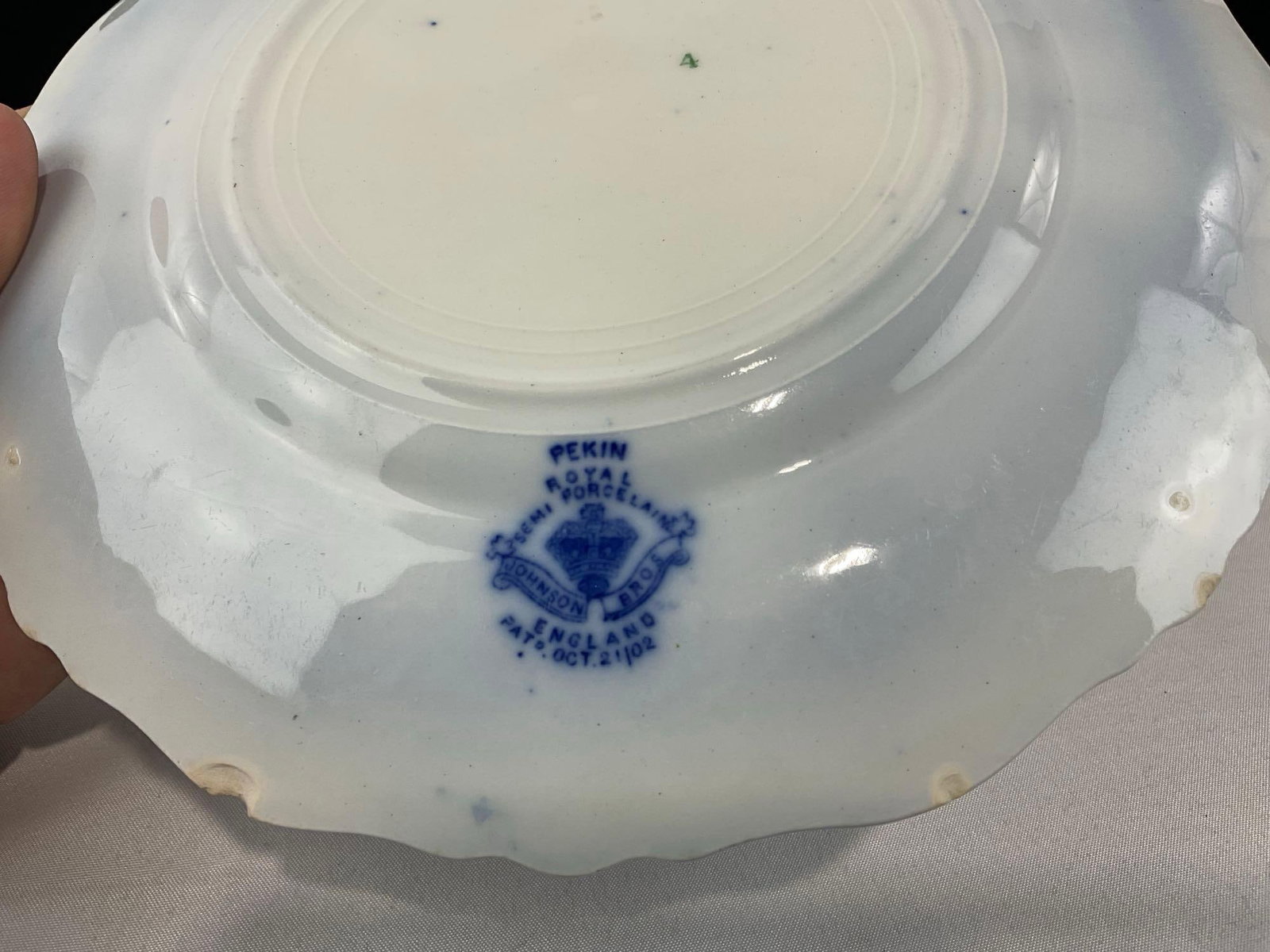 3 Flow Blue Plates, Watteau Burslem Doulton, Green & Co Gresley, & Johnson Bros, Pekin pattern - 8