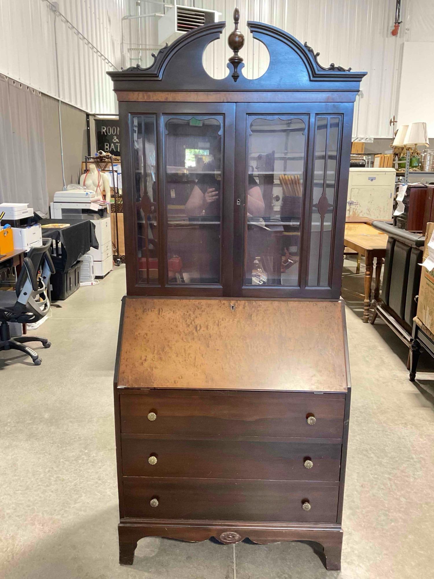 Vintage Mechanics Furniture Co. Vintage Wood Combination Secretary Desk & Display Case. (1 of 11)