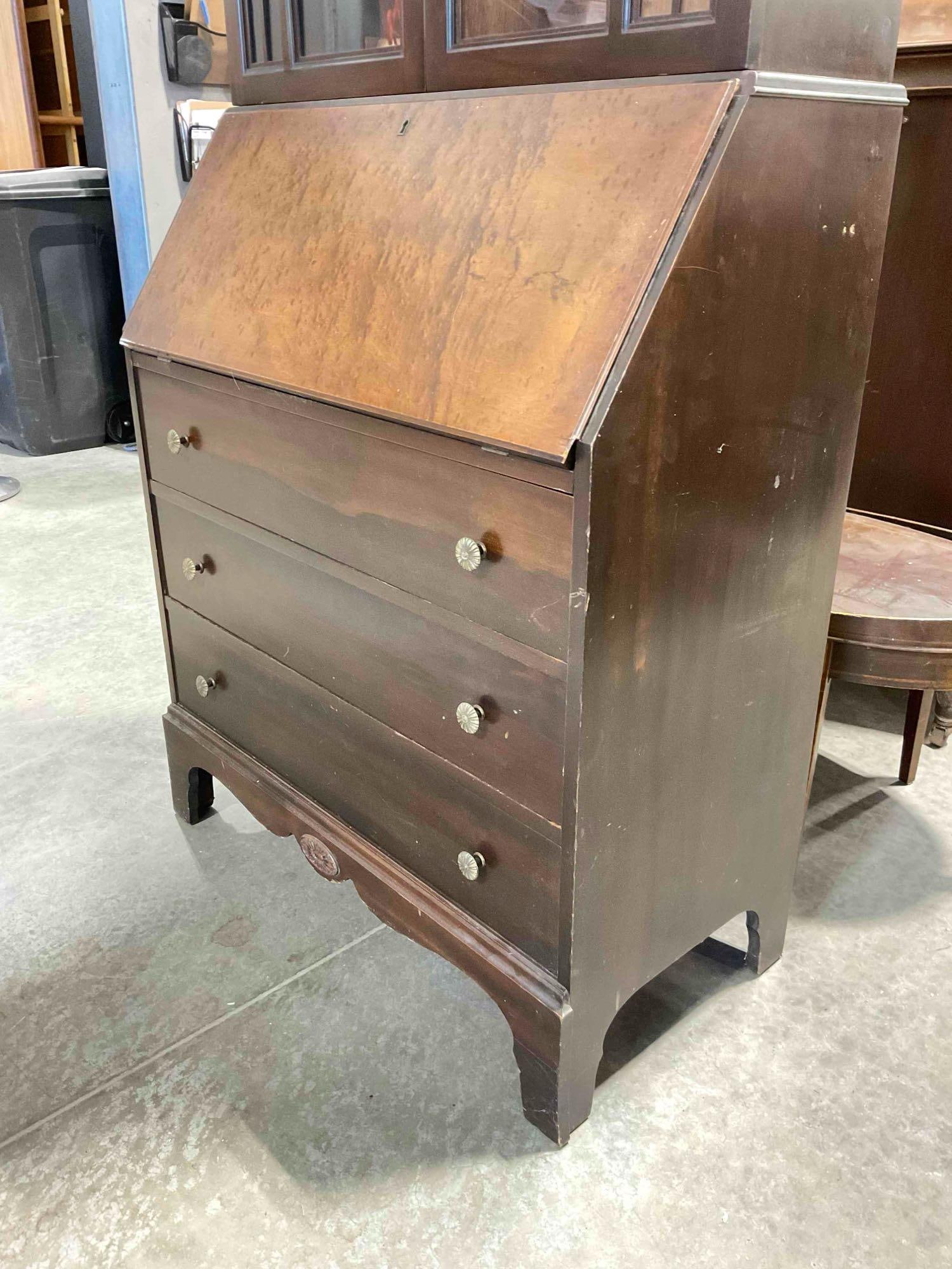 Vintage Mechanics Furniture Co. Vintage Wood Combination Secretary Desk & Display Case. - 3