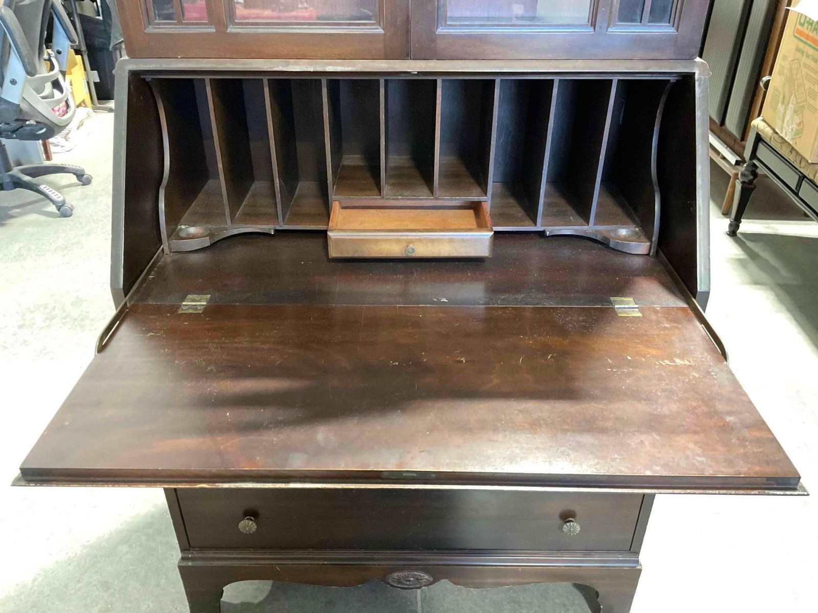 Vintage Mechanics Furniture Co. Vintage Wood Combination Secretary Desk & Display Case. - 4