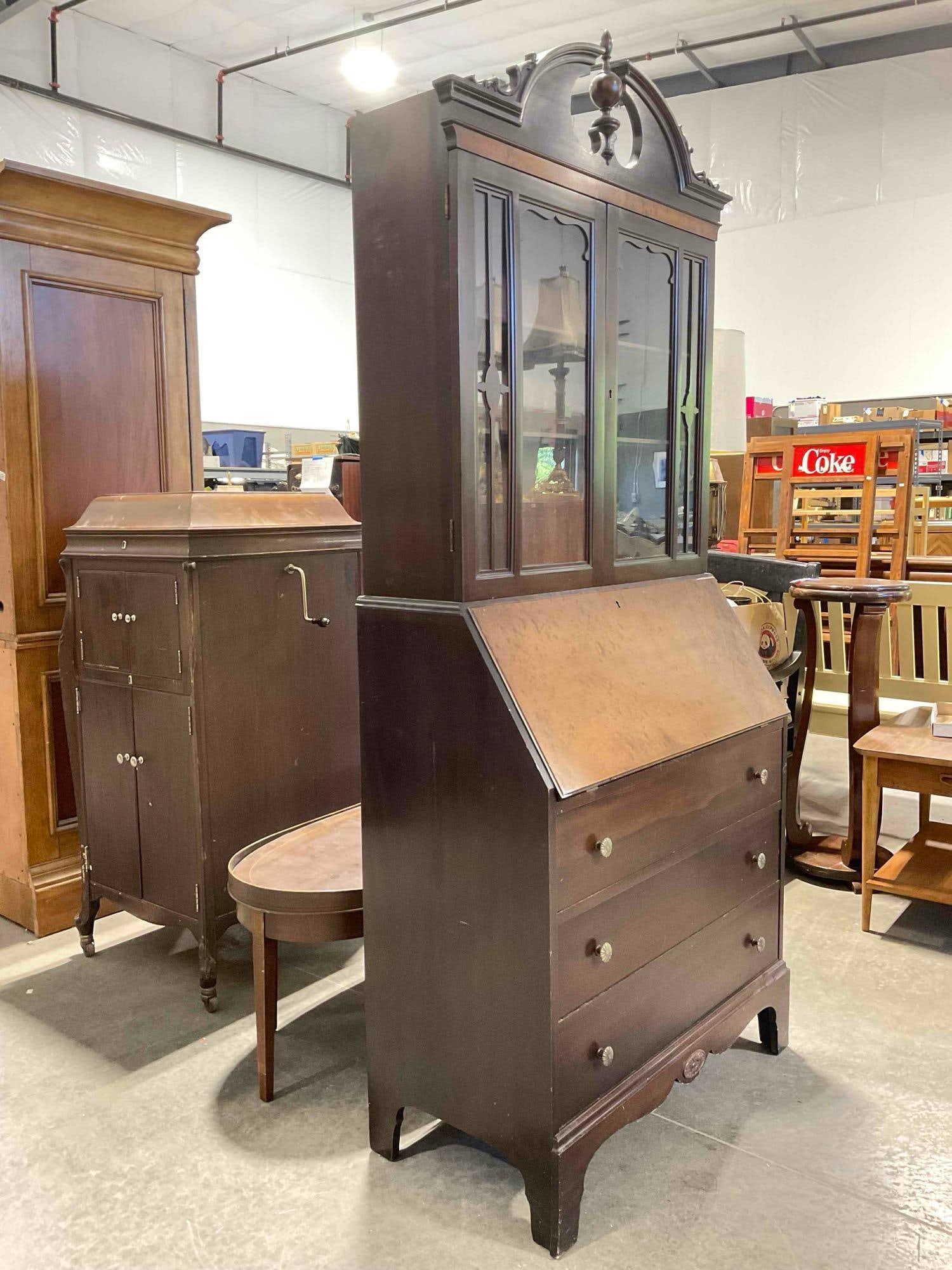 Vintage Mechanics Furniture Co. Vintage Wood Combination Secretary Desk & Display Case. - 9