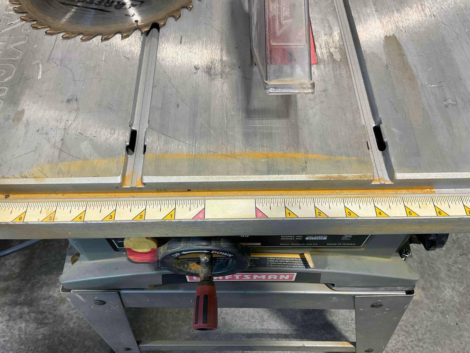 Craftsman 10" 3.0 HP Table Saw Model 137.248830. Tested, Works. See pics. - 8
