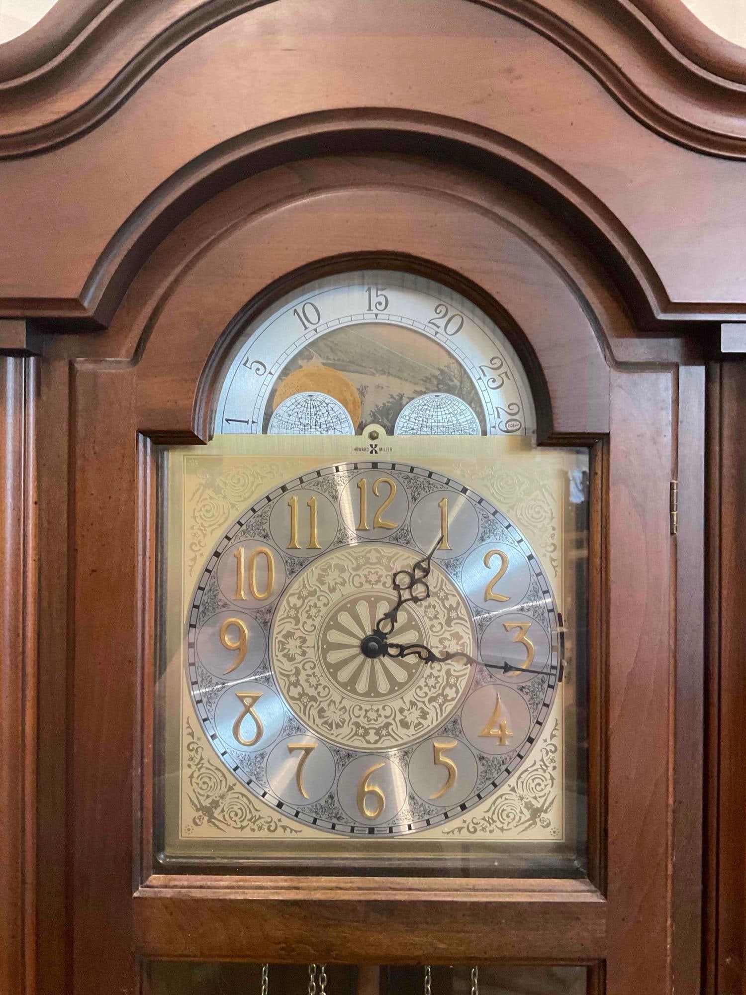 Vintage Howard Miller Grandfather Clock w/ Weights & Pendulum. Fair Condition. See pics. - 2
