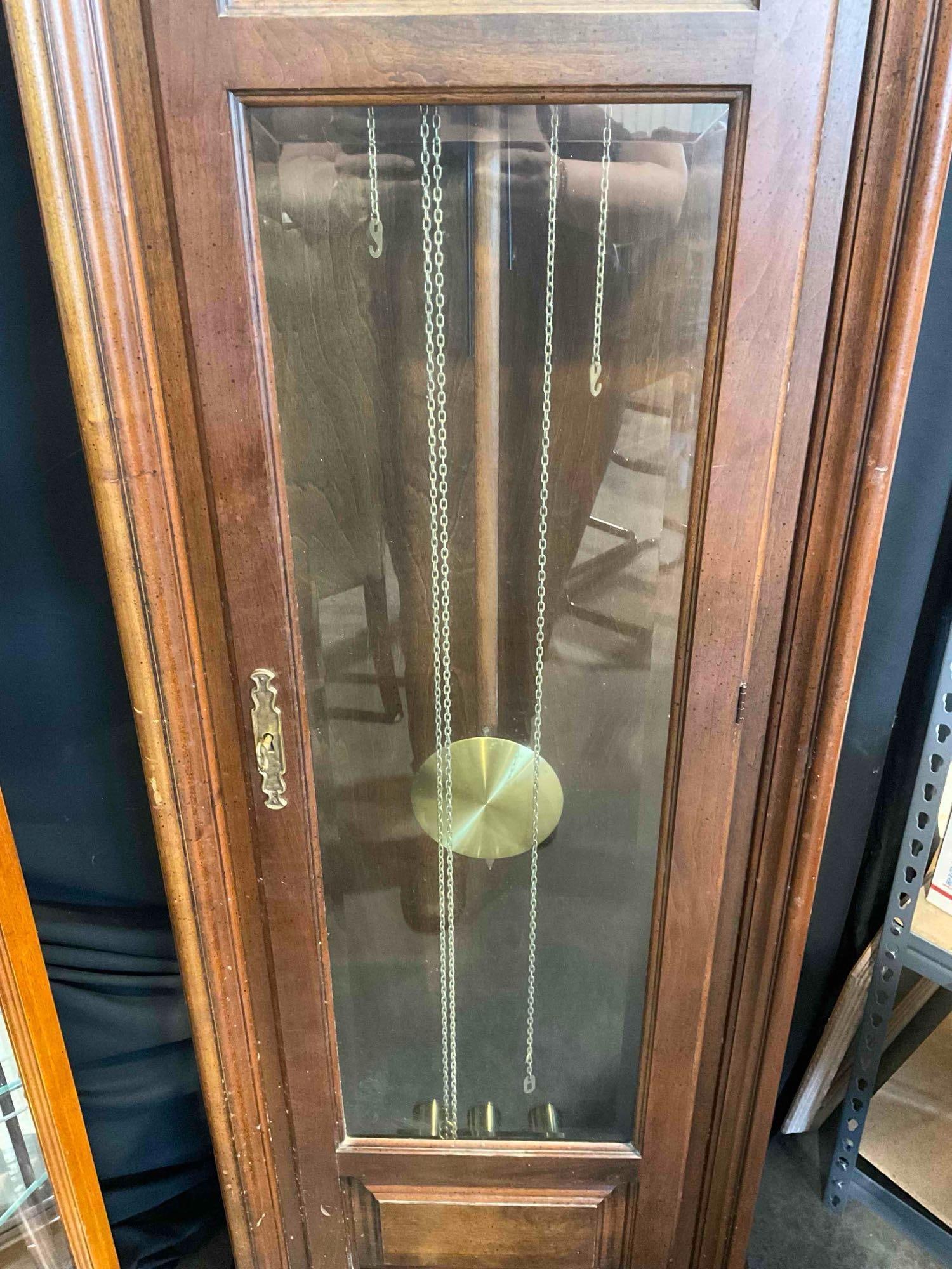 Vintage Howard Miller Grandfather Clock w/ Weights & Pendulum. Fair Condition. See pics. - 3