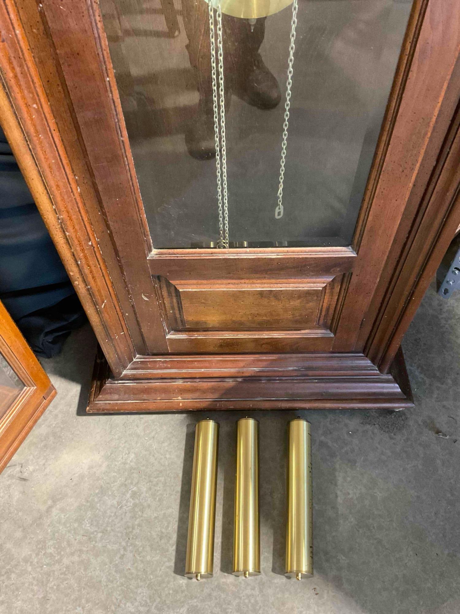 Vintage Howard Miller Grandfather Clock w/ Weights & Pendulum. Fair Condition. See pics. - 4