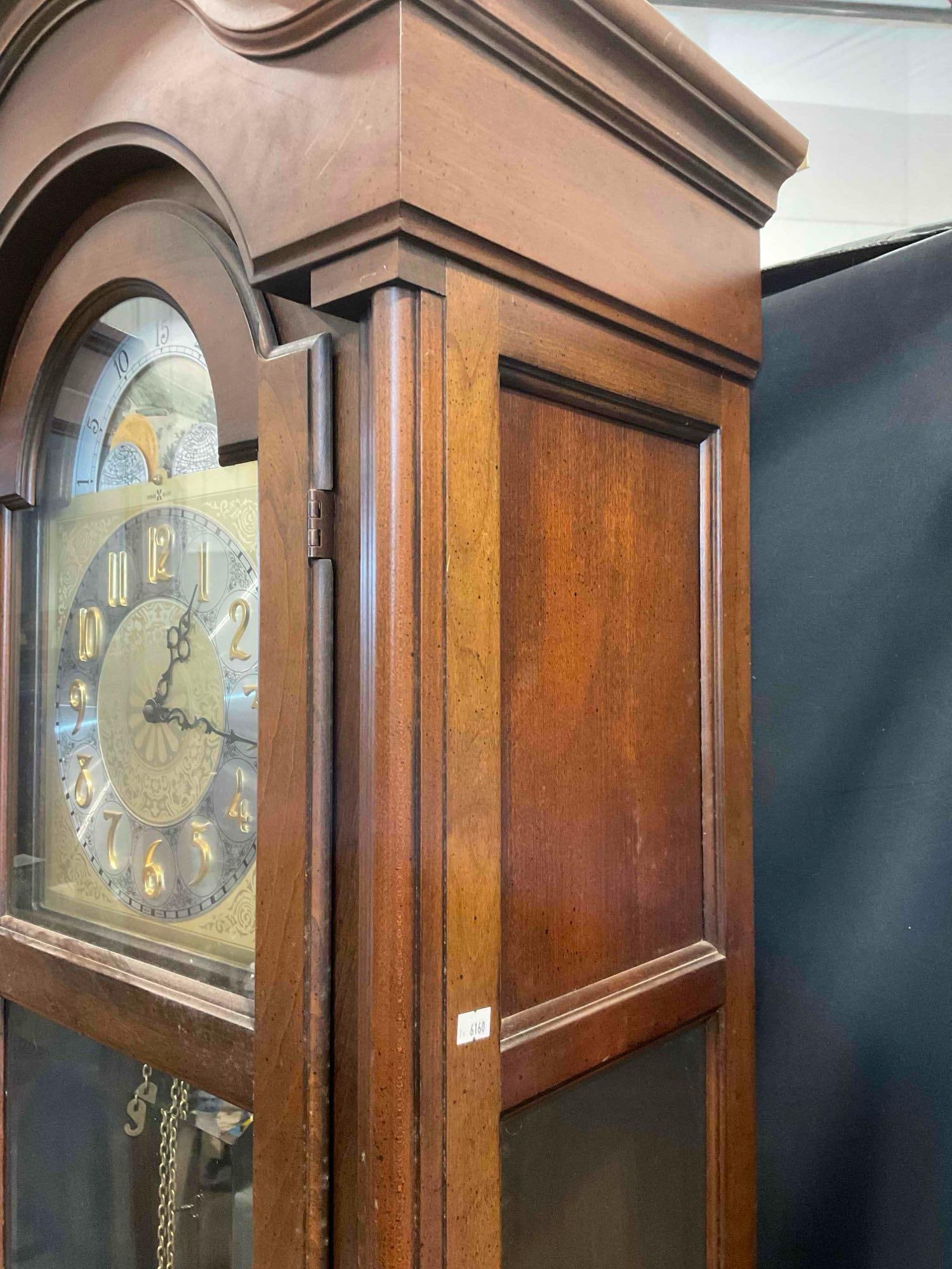 Vintage Howard Miller Grandfather Clock w/ Weights & Pendulum. Fair Condition. See pics. - 5