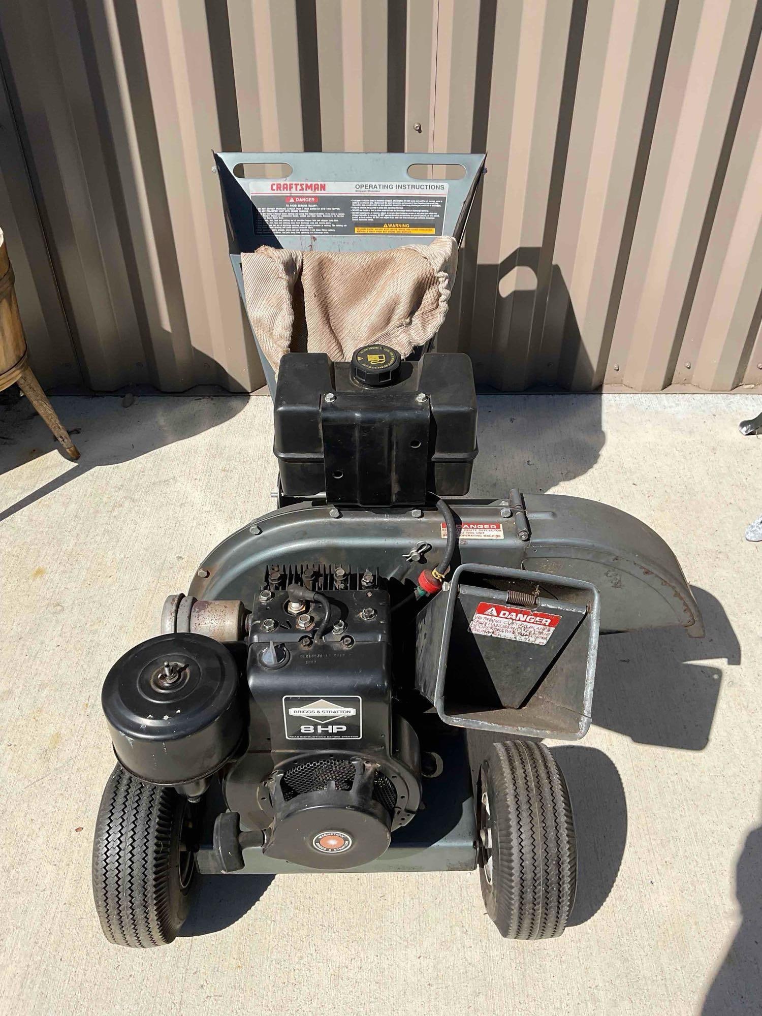 Vintage Craftsman 8 HP 3-Cutting Stage Mulching & Bagging Chipper/Shredder. Untested.: Vintage Craftsman 8 HP 3-Cutting Stage Mulching & Bagging Chipper/Shredder. Untested. Model 247.795860 or 247.795861. untested, sold as is. Piece has wear indicative of age and use, cord pulls