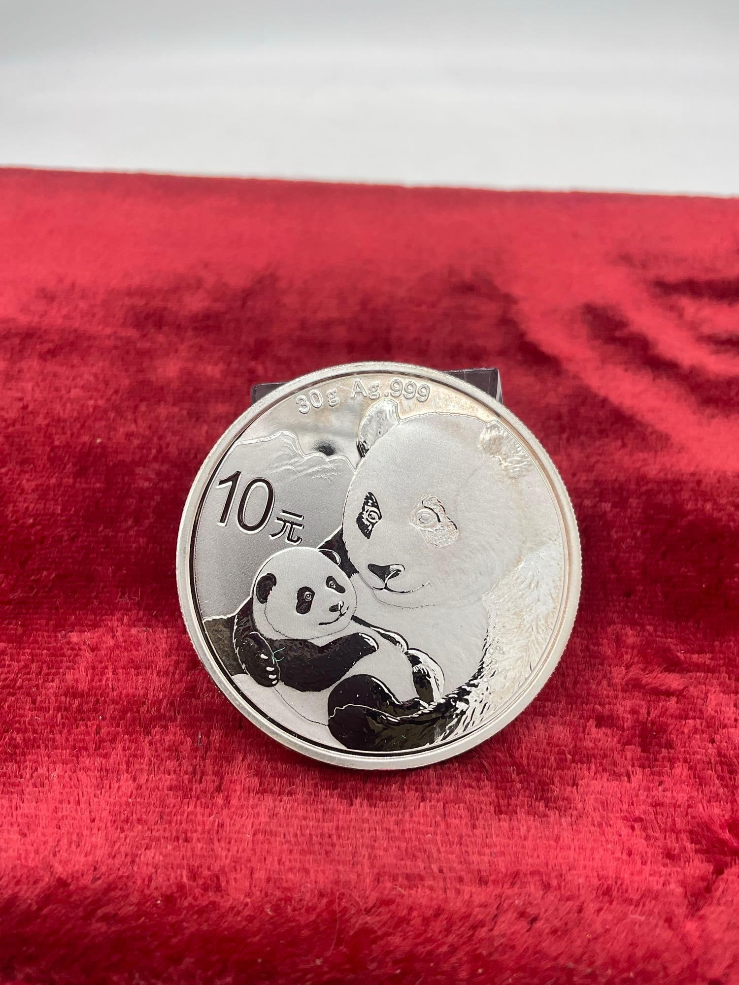 2019 Chinese Silver 10 Yuan Uncirculated Silver Panda coin is 30 grams .999 Silver: c-6420
