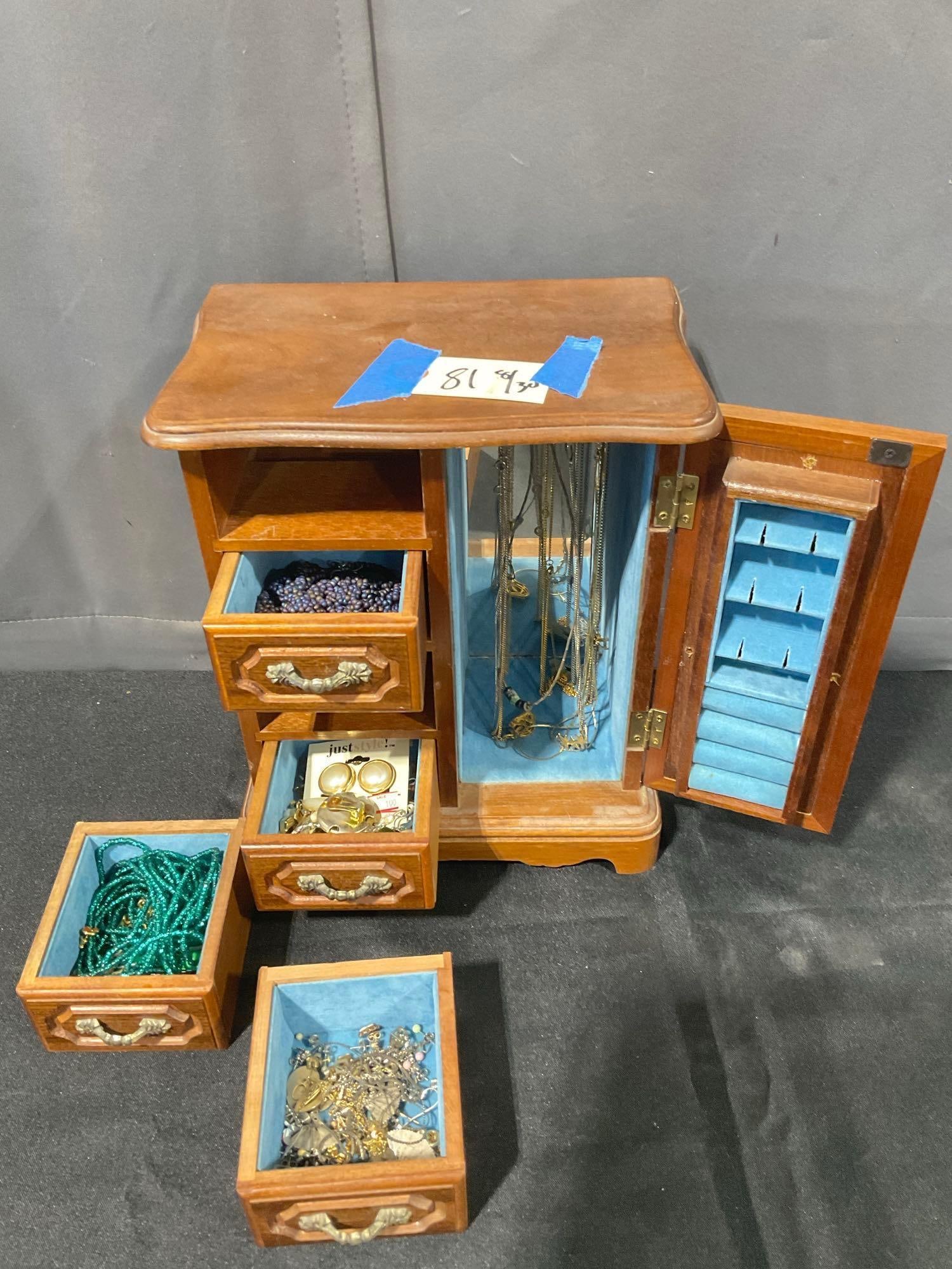 Small Jewelry box Filled with vintage estate Jewelry featuring 4 drawers & Necklace display See P...: c-6300 Jewelry Box 11" tall x 8.5" wide x 5.5" Deep 
