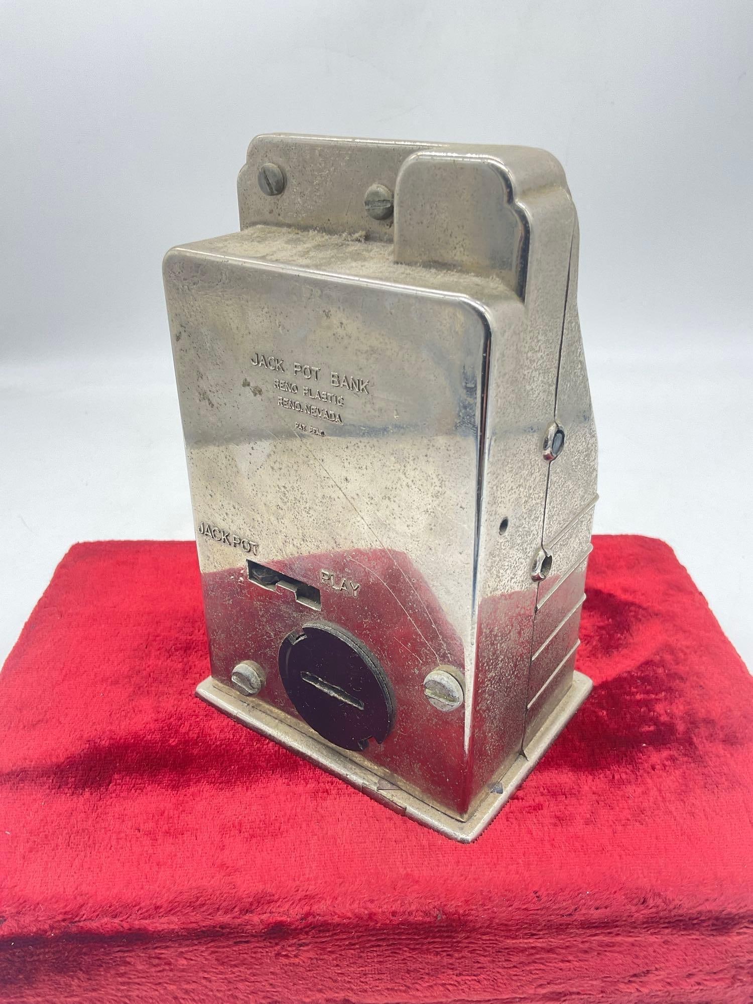 Circa 1950's / 60's Las Vegas Jack pot metal Mechanical toy 10 cent Slot machine coin bank - 3