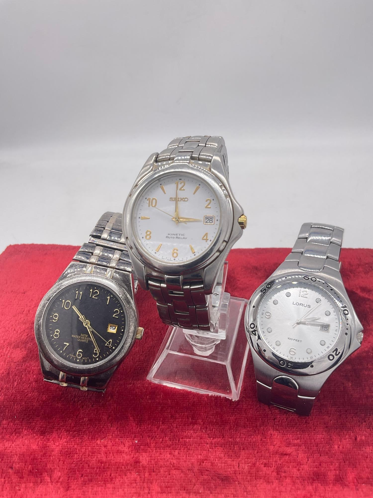 3x Men's watches, incl. Seiko Kinetic Auto Relay 5J22-0B69, Lorus LR0629 + 1 more see pic (1 of 5)