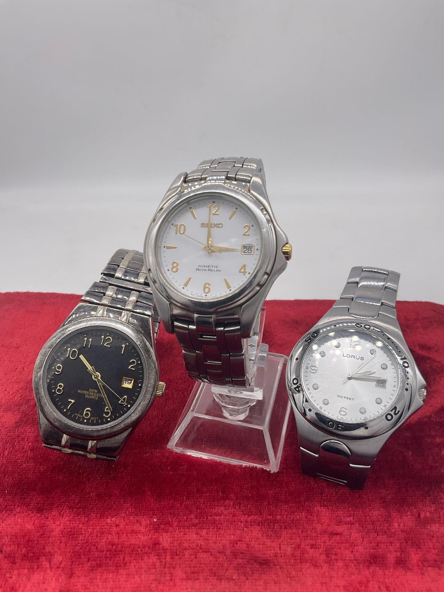 3x Men's watches, incl. Seiko Kinetic Auto Relay 5J22-0B69, Lorus LR0629 + 1 more see pic - 4